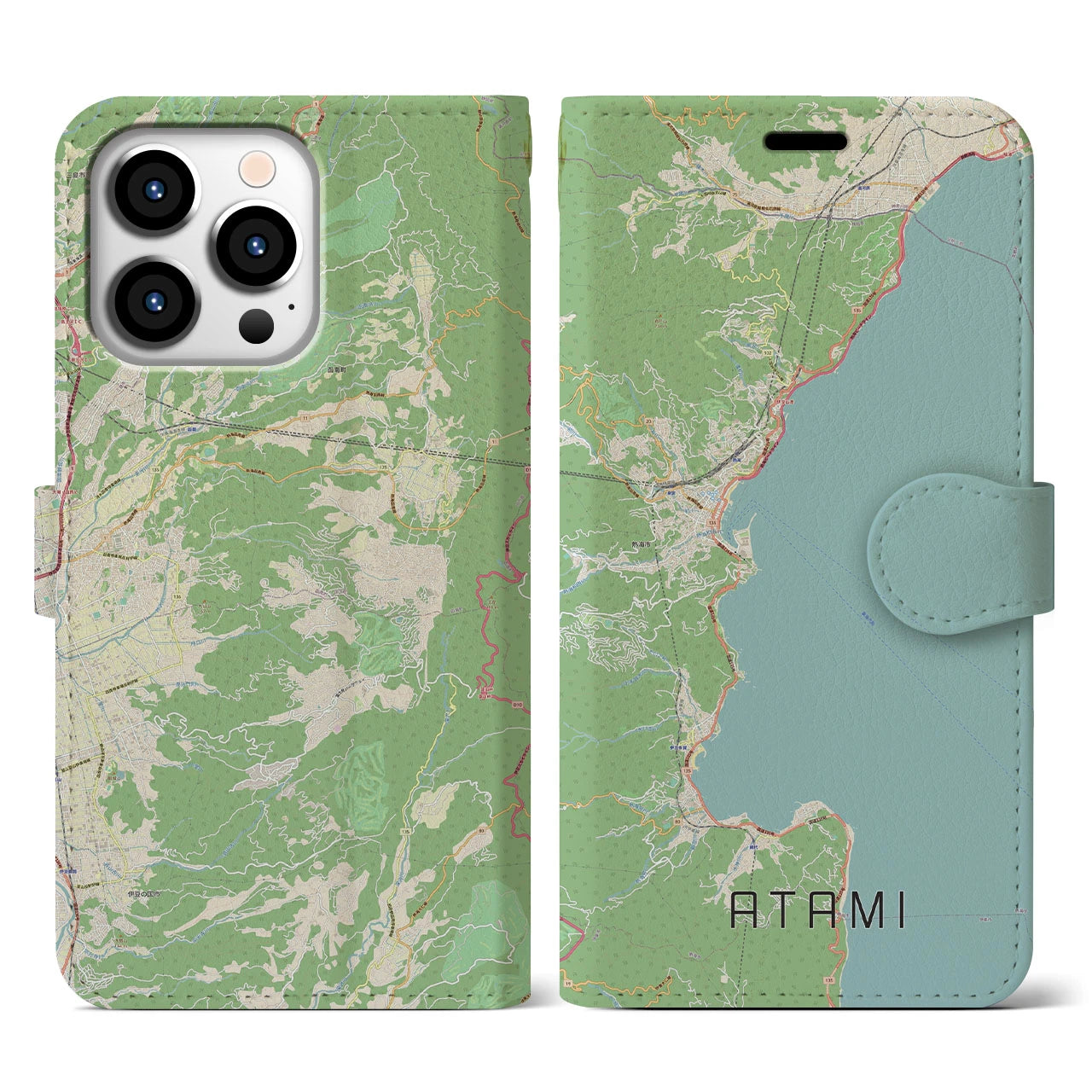 【熱海(静岡県)】地図柄iPhoneケース(手帳タイプ)ナチュラル・iPhone 13 Pro 用