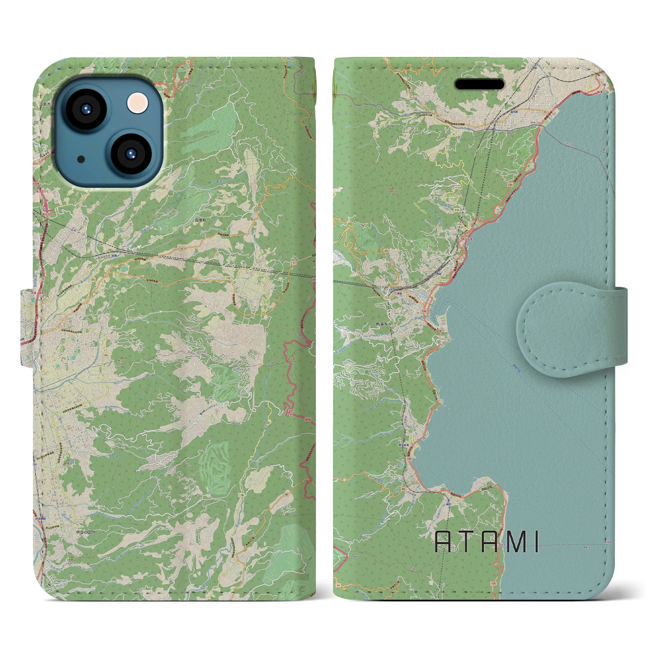 【熱海(静岡県)】地図柄iPhoneケース(手帳タイプ)ナチュラル・iPhone 13 用