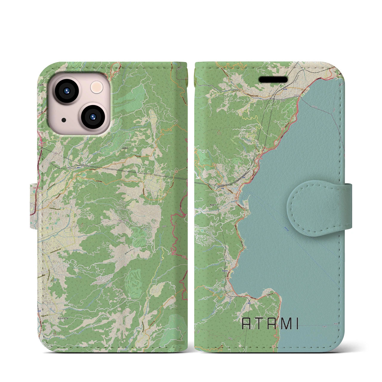 【熱海(静岡県)】地図柄iPhoneケース(手帳タイプ)ナチュラル・iPhone 13 mini 用