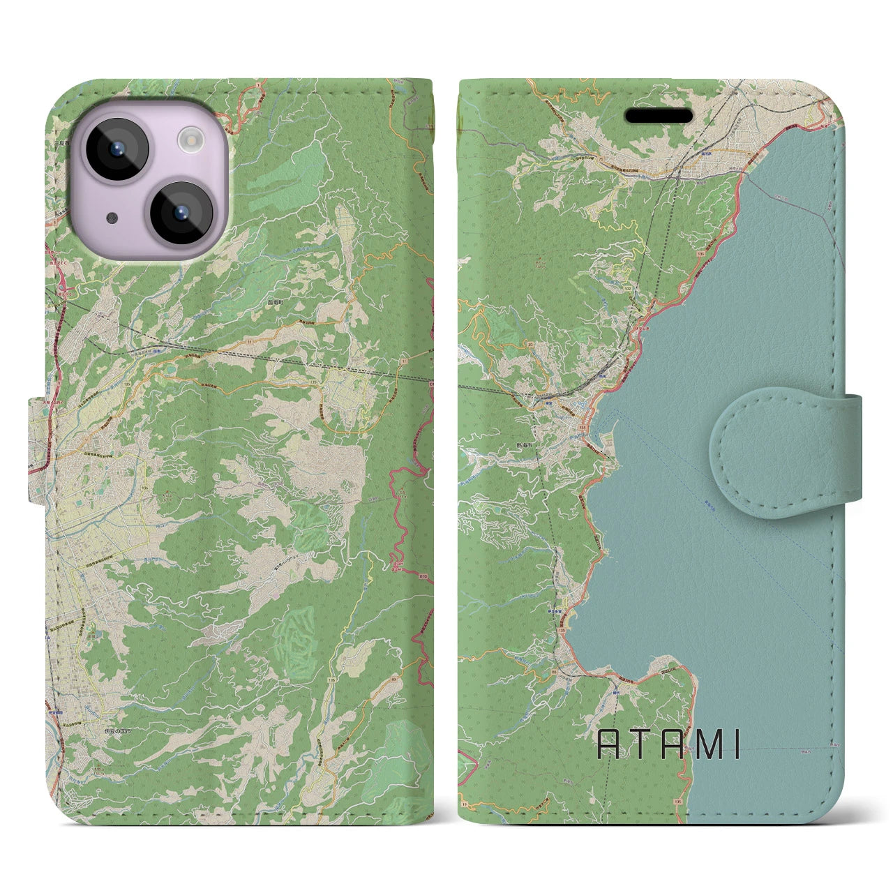 【熱海(静岡県)】地図柄iPhoneケース(手帳タイプ)ナチュラル・iPhone 14 用