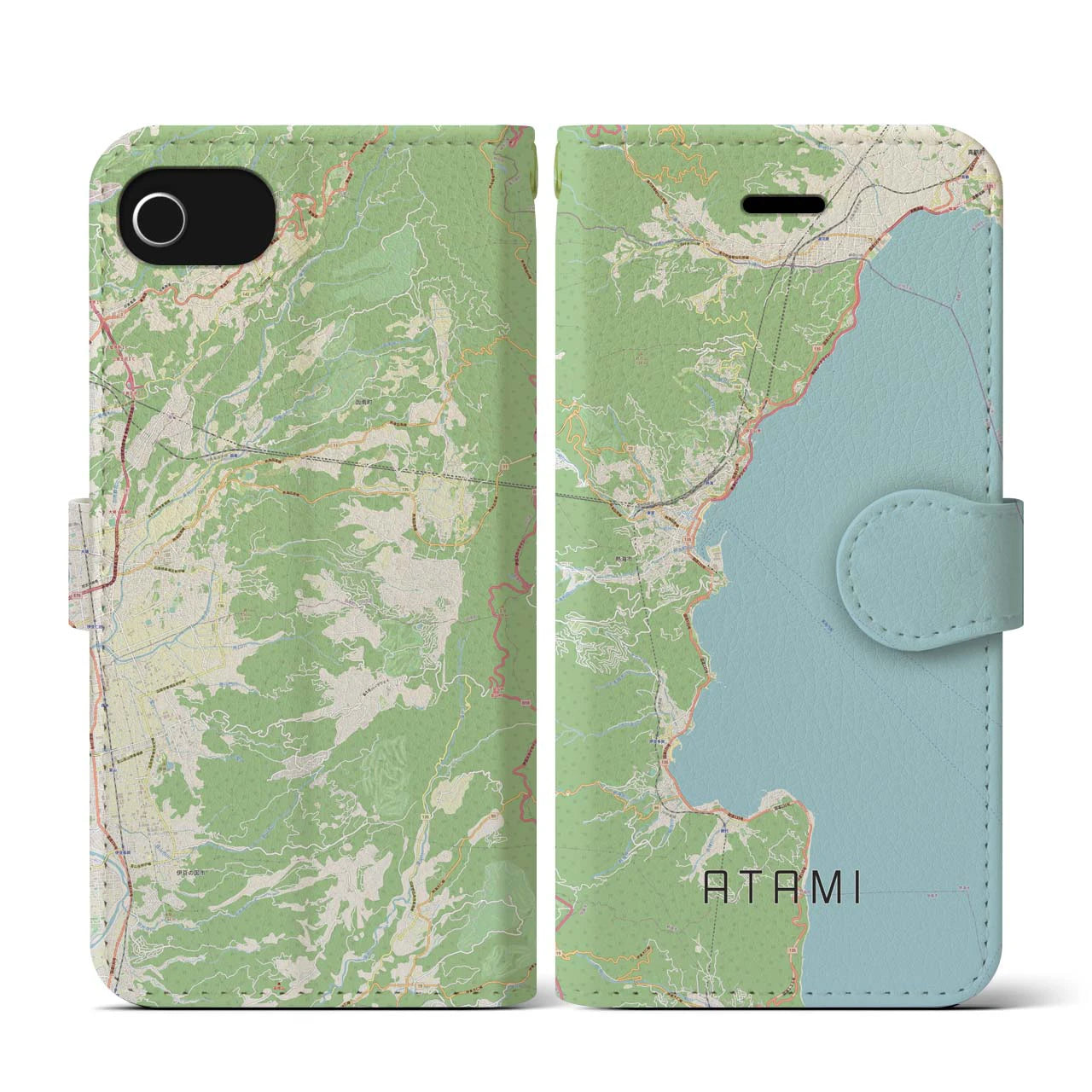 【熱海(静岡県)】地図柄iPhoneケース(手帳タイプ)ナチュラル・iPhone SE(第3 / 第2世代) / 8 / 7 / 6s / 6 用