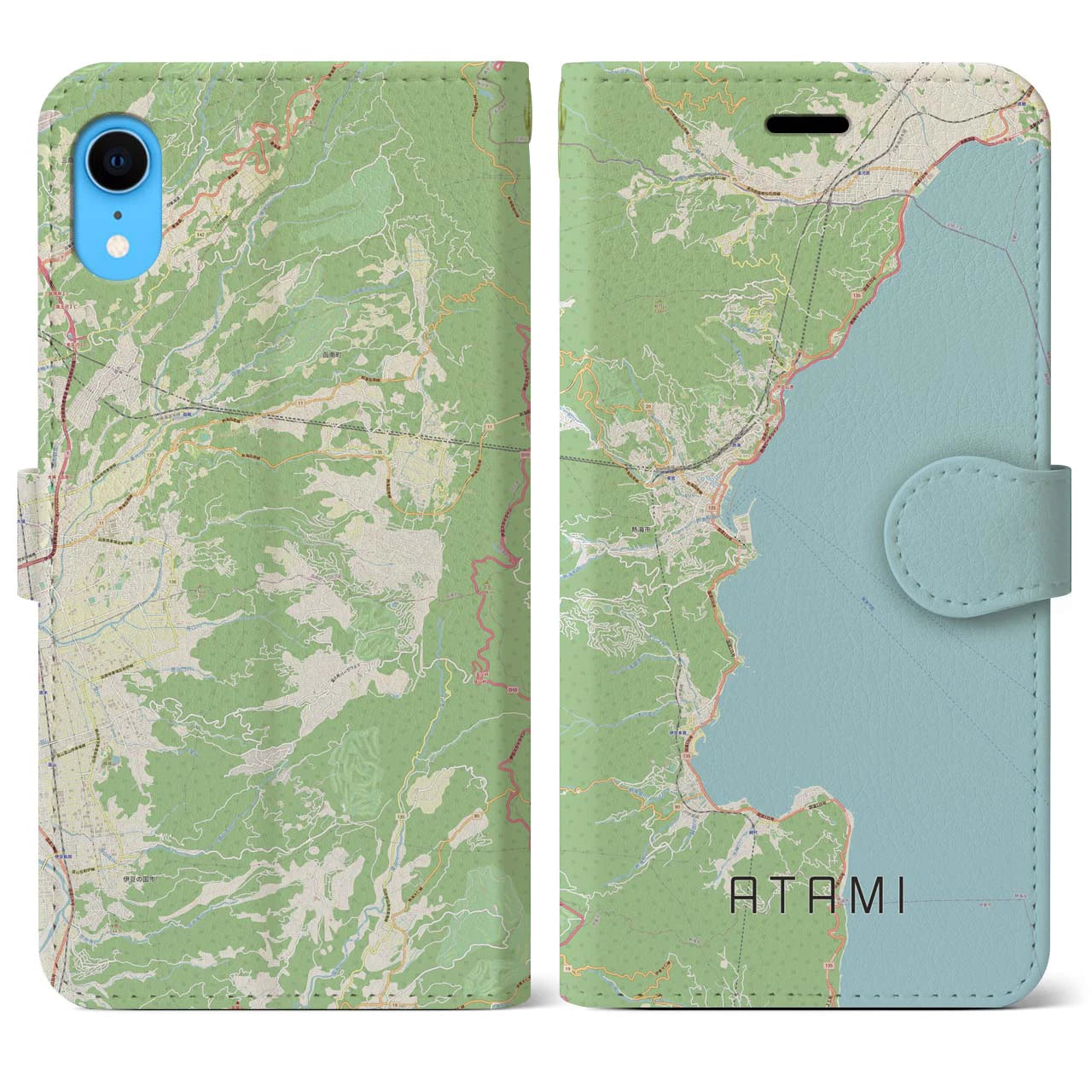 【熱海(静岡県)】地図柄iPhoneケース(手帳タイプ)ナチュラル・iPhone XR 用