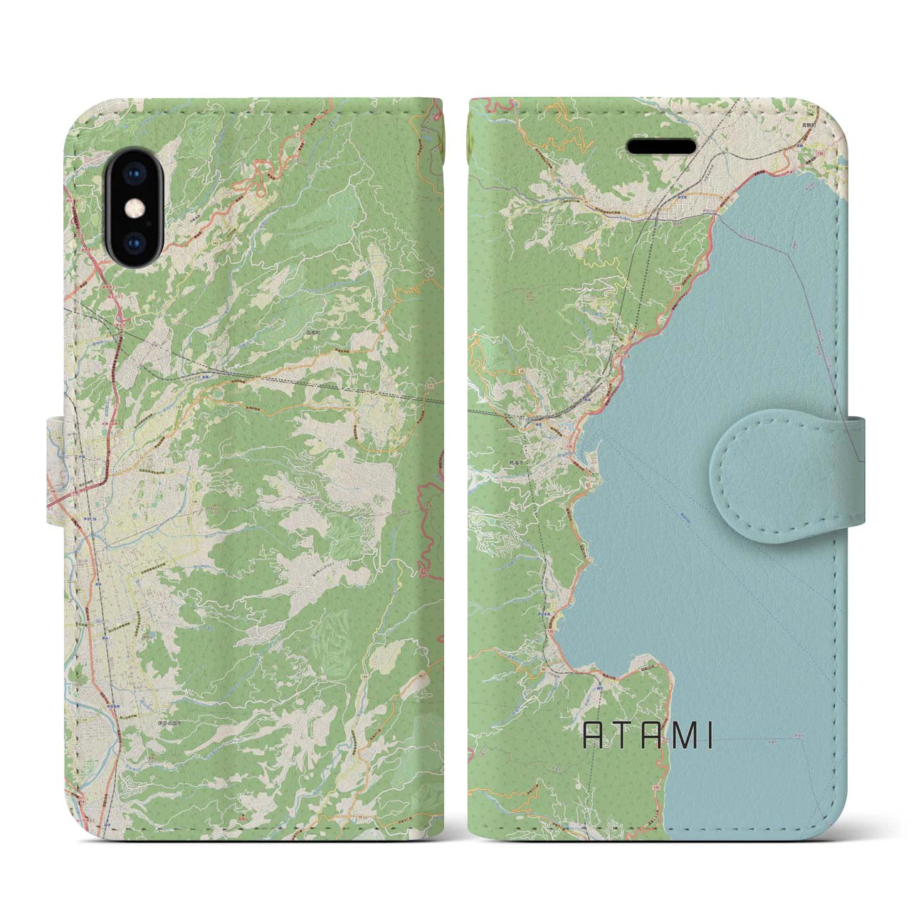 【熱海(静岡県)】地図柄iPhoneケース(手帳タイプ)ナチュラル・iPhone XS / X 用
