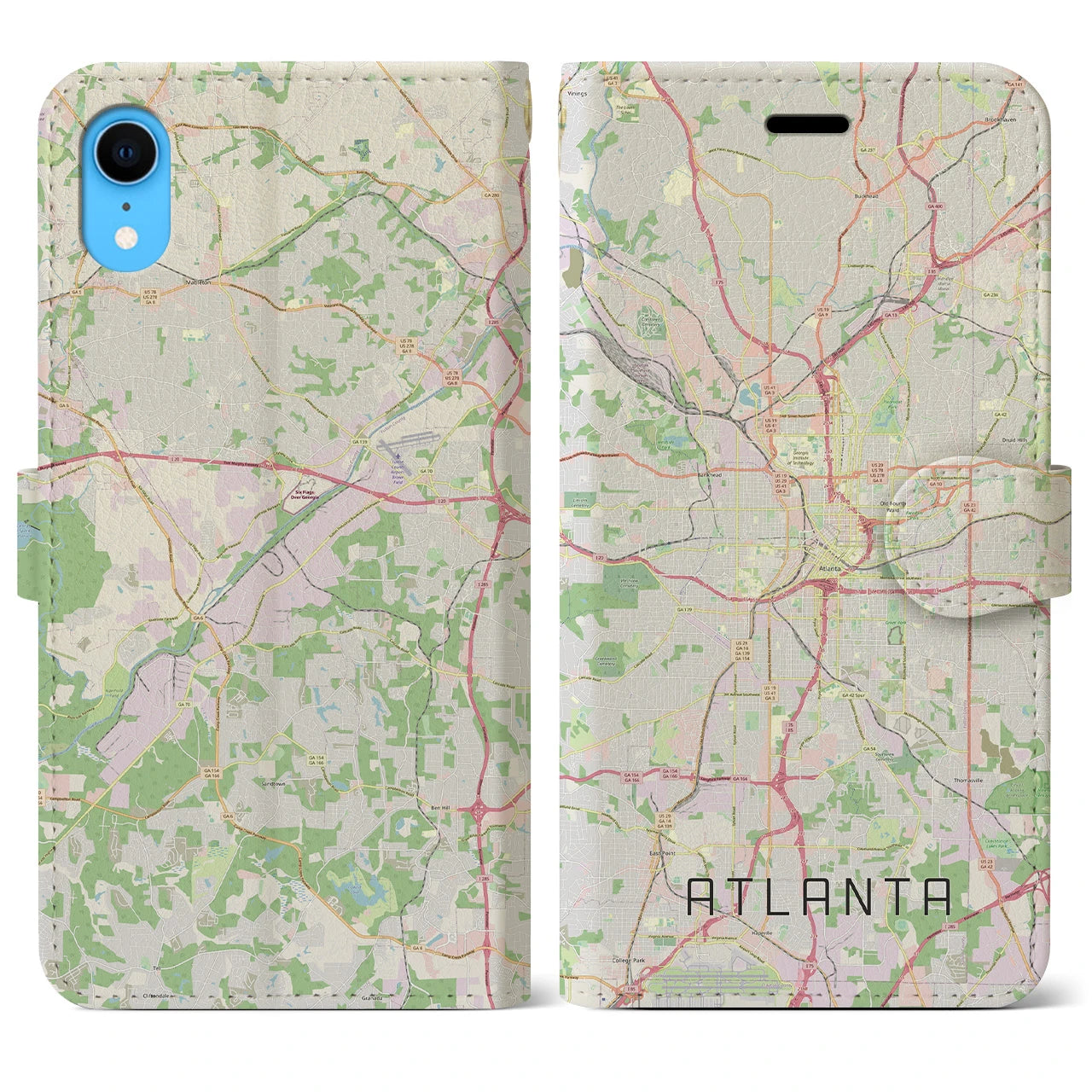 【アトランタ(アメリカ)】地図柄iPhoneケース(手帳タイプ)ナチュラル・iPhone XR 用
