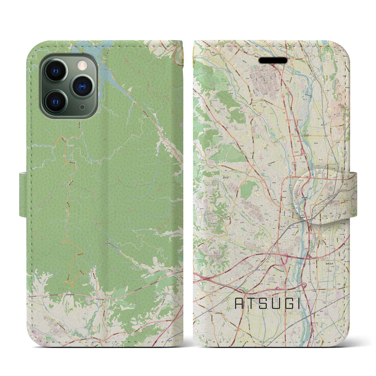 【厚木(神奈川県)】地図柄iPhoneケース(手帳タイプ)ナチュラル・iPhone 11 Pro 用