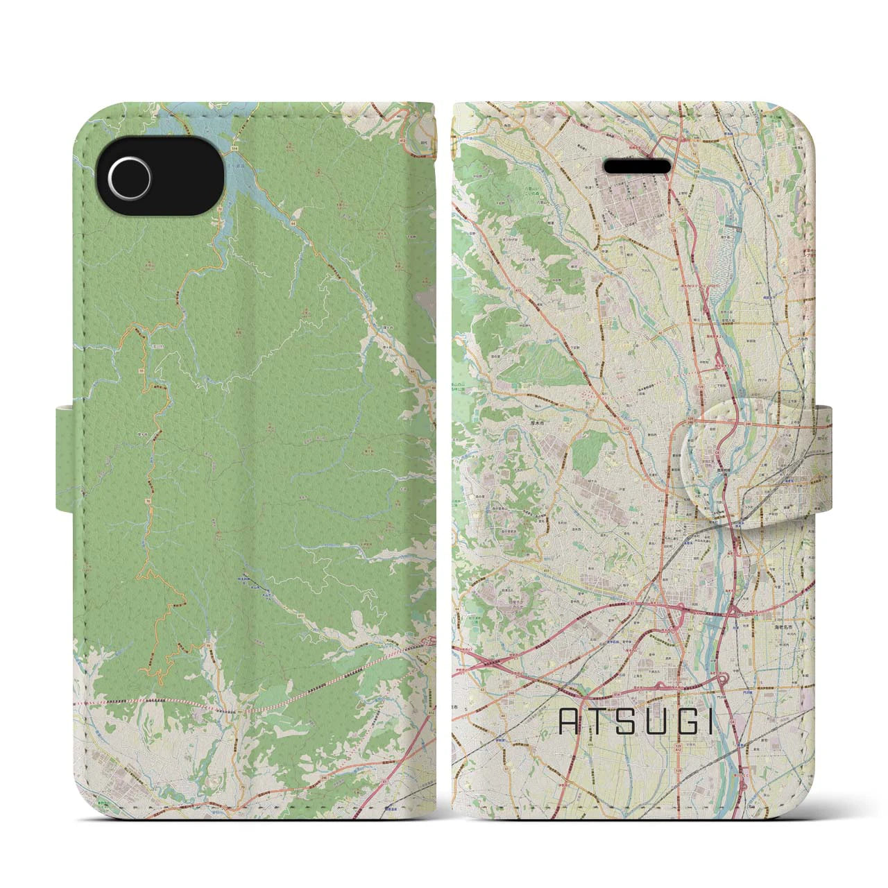 【厚木(神奈川県)】地図柄iPhoneケース(手帳タイプ)ナチュラル・iPhone SE(第3 / 第2世代) / 8 / 7 / 6s / 6 用