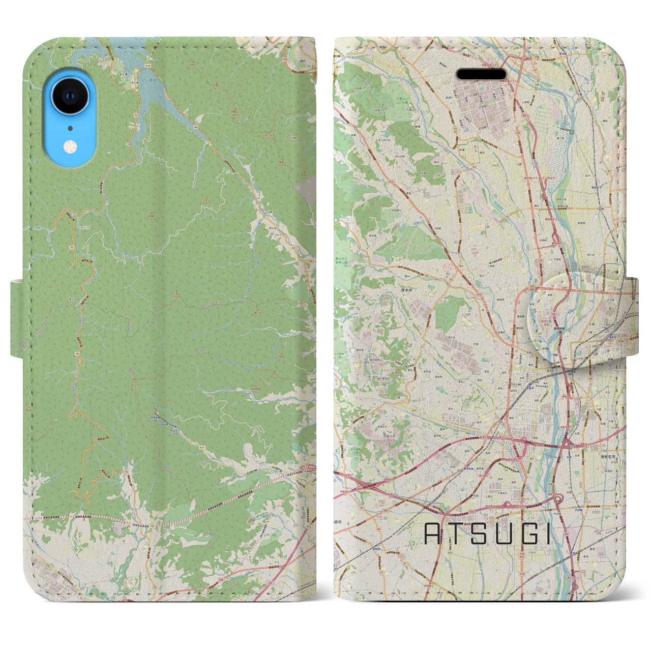 【厚木(神奈川県)】地図柄iPhoneケース(手帳タイプ)ナチュラル・iPhone XR 用