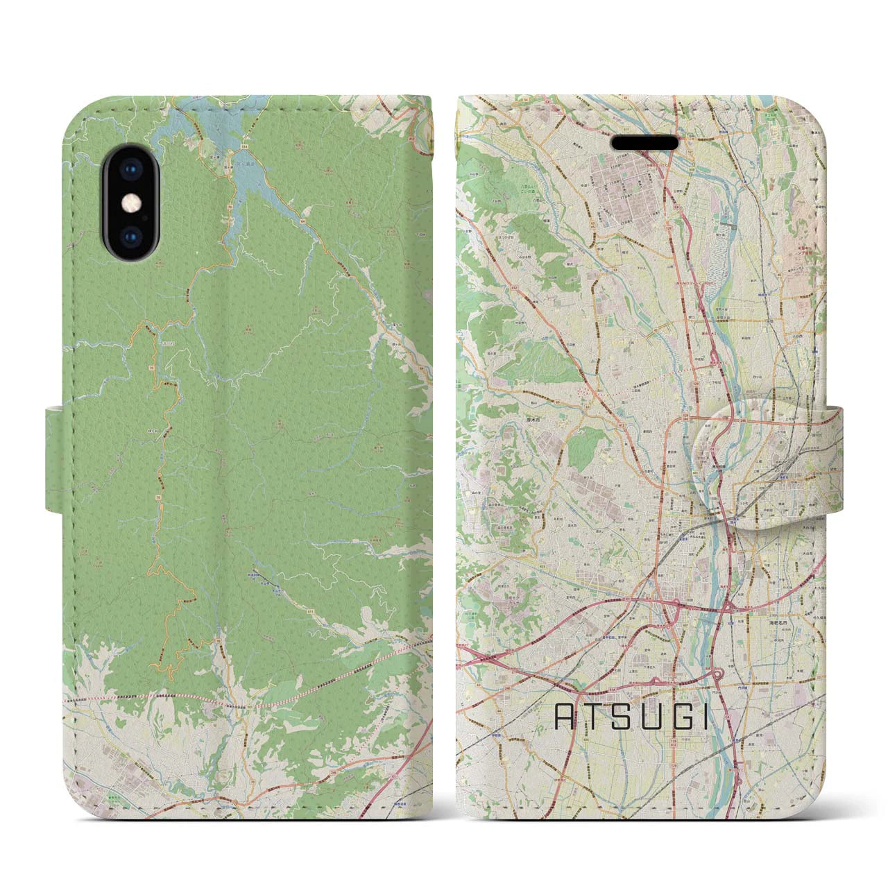 【厚木(神奈川県)】地図柄iPhoneケース(手帳タイプ)ナチュラル・iPhone XS / X 用