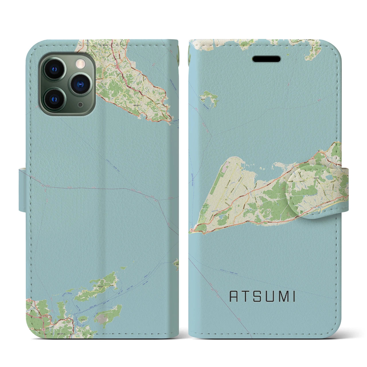 【渥美(愛知県)】地図柄iPhoneケース(手帳タイプ)ナチュラル・iPhone 11 Pro 用