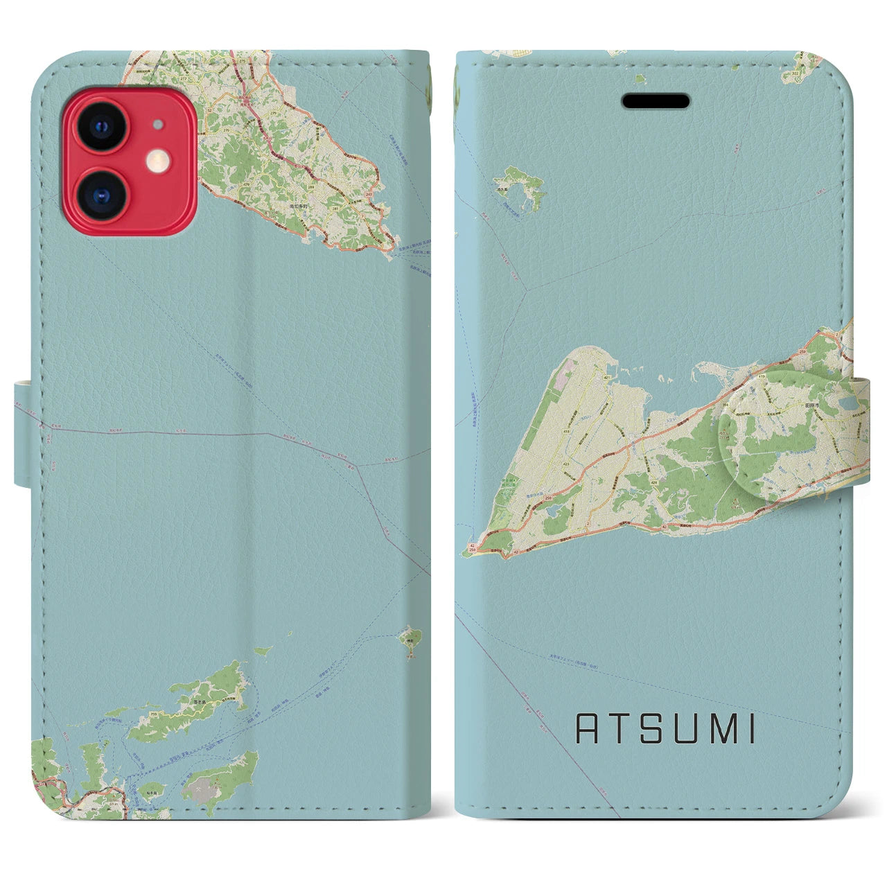 【渥美(愛知県)】地図柄iPhoneケース(手帳タイプ)ナチュラル・iPhone 11 用
