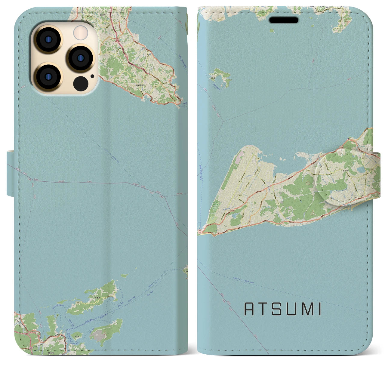 【渥美(愛知県)】地図柄iPhoneケース(手帳タイプ)ナチュラル・iPhone 12 Pro Max 用