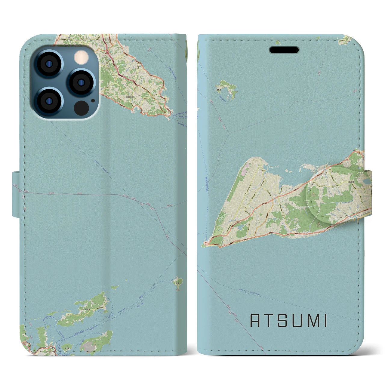 【渥美(愛知県)】地図柄iPhoneケース(手帳タイプ)ナチュラル・iPhone 12 / 12 Pro 用