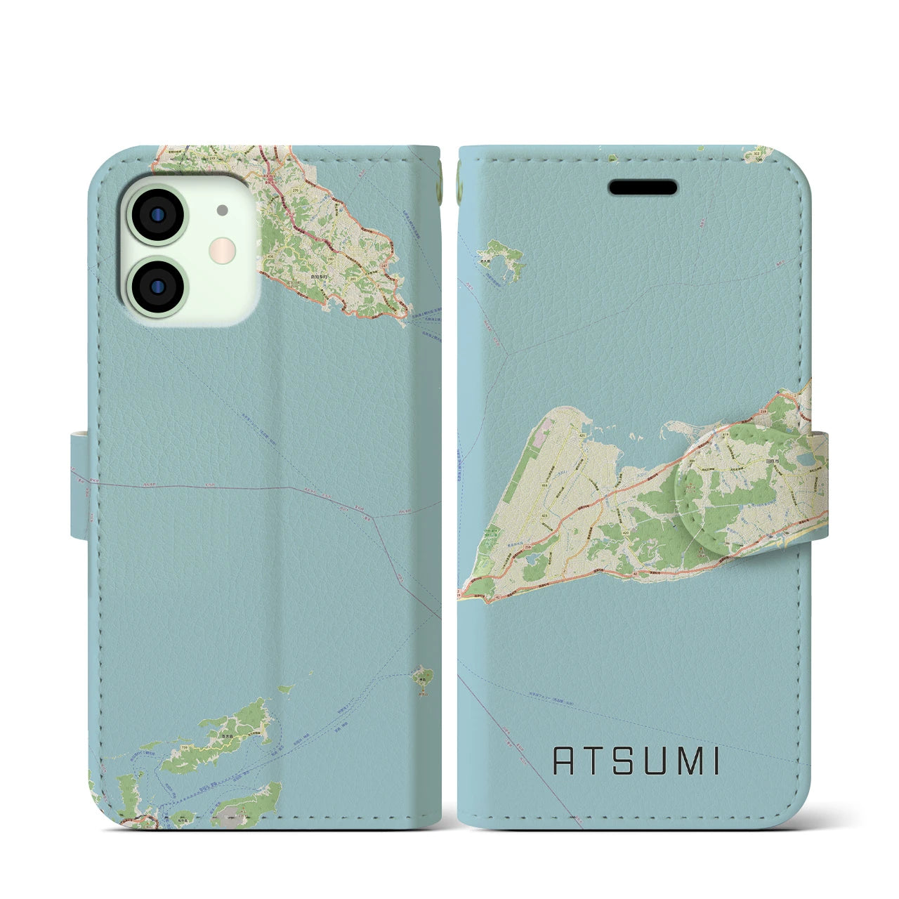 【渥美(愛知県)】地図柄iPhoneケース(手帳タイプ)ナチュラル・iPhone 12 mini 用