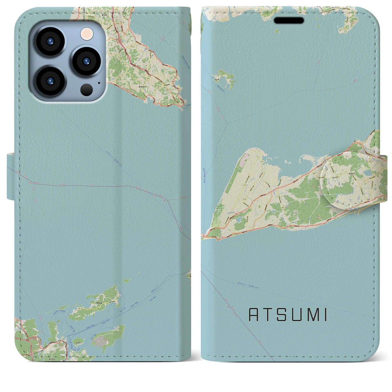 【渥美(愛知県)】地図柄iPhoneケース(手帳タイプ)ナチュラル・iPhone 13 Pro Max 用