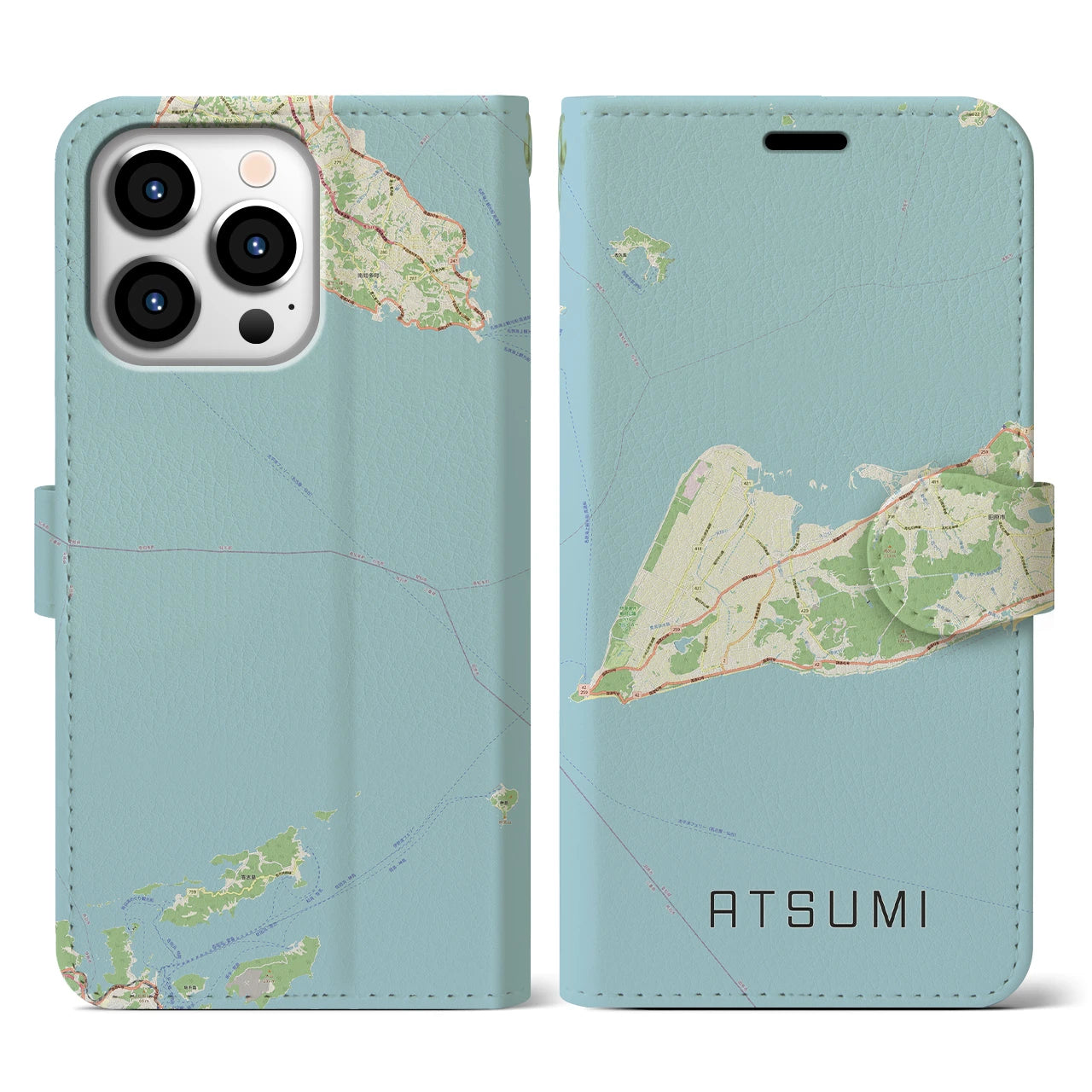 【渥美(愛知県)】地図柄iPhoneケース(手帳タイプ)ナチュラル・iPhone 13 Pro 用