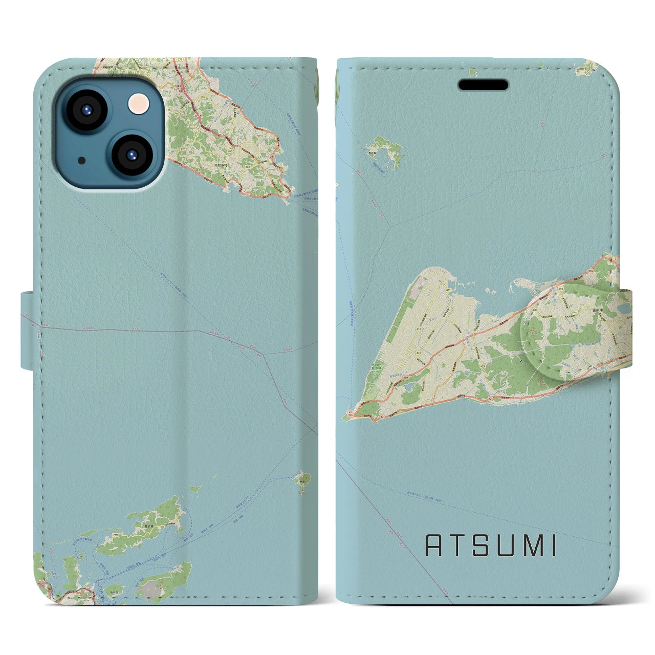 【渥美(愛知県)】地図柄iPhoneケース(手帳タイプ)ナチュラル・iPhone 13 用
