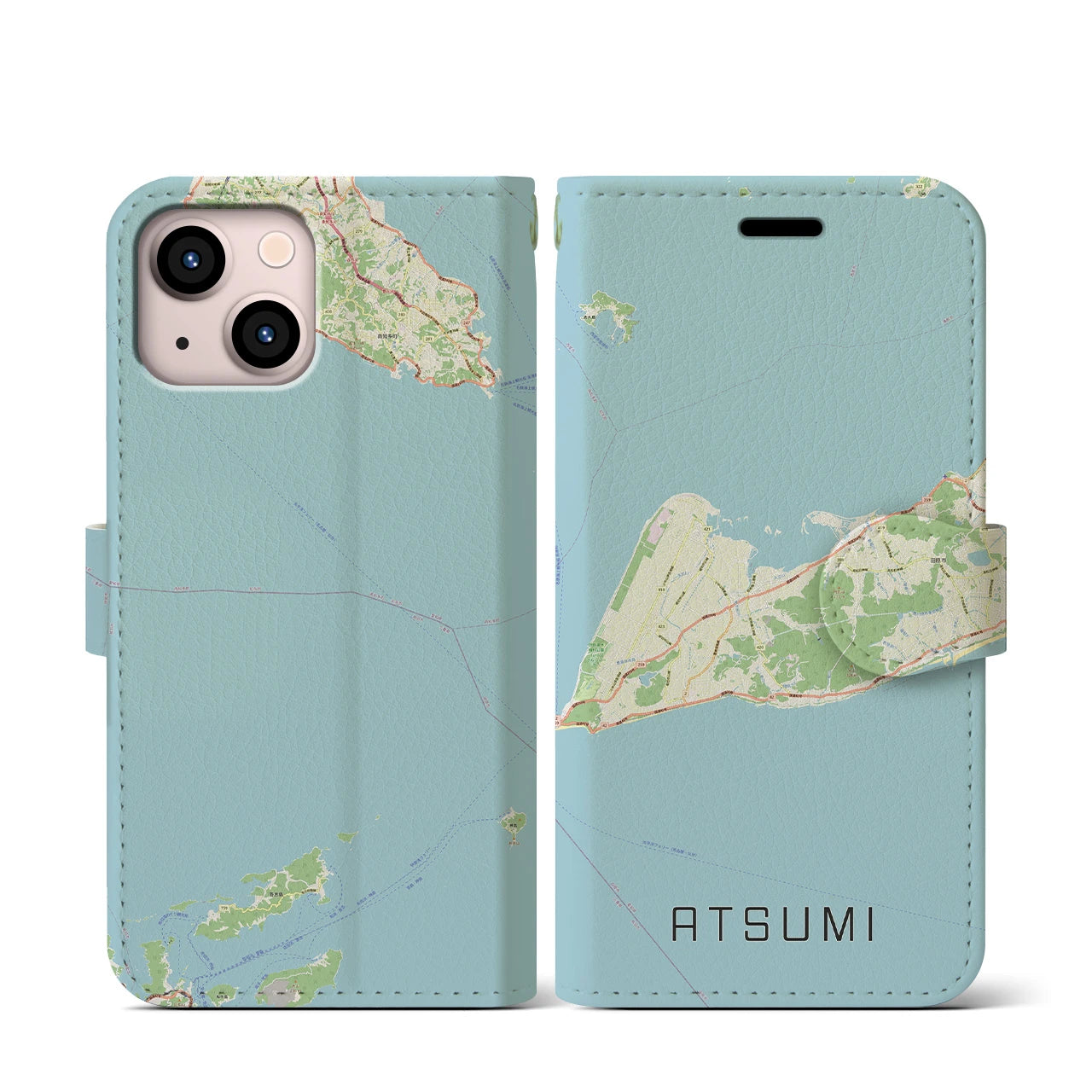 【渥美(愛知県)】地図柄iPhoneケース(手帳タイプ)ナチュラル・iPhone 13 mini 用