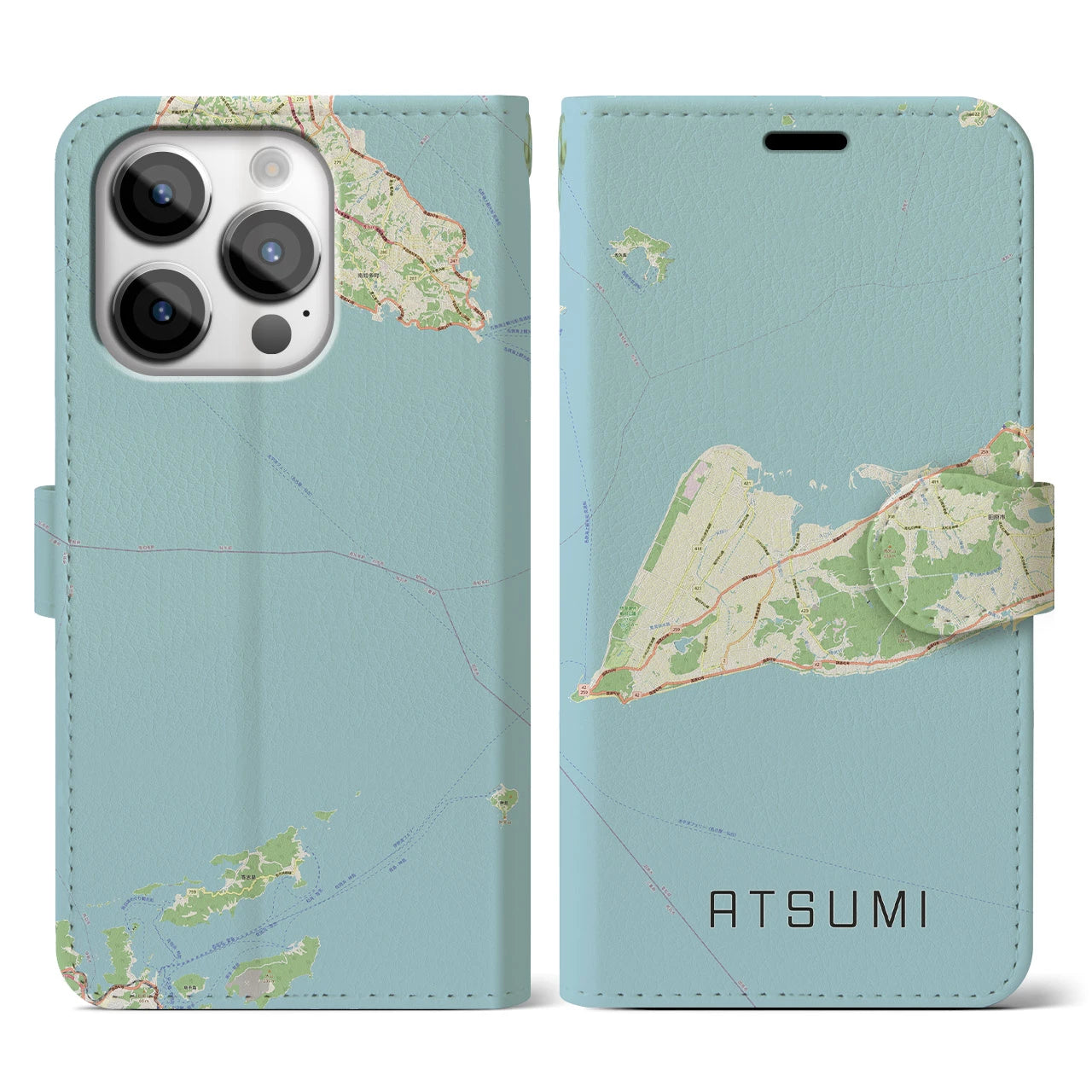 【渥美(愛知県)】地図柄iPhoneケース(手帳タイプ)ナチュラル・iPhone 14 Pro 用