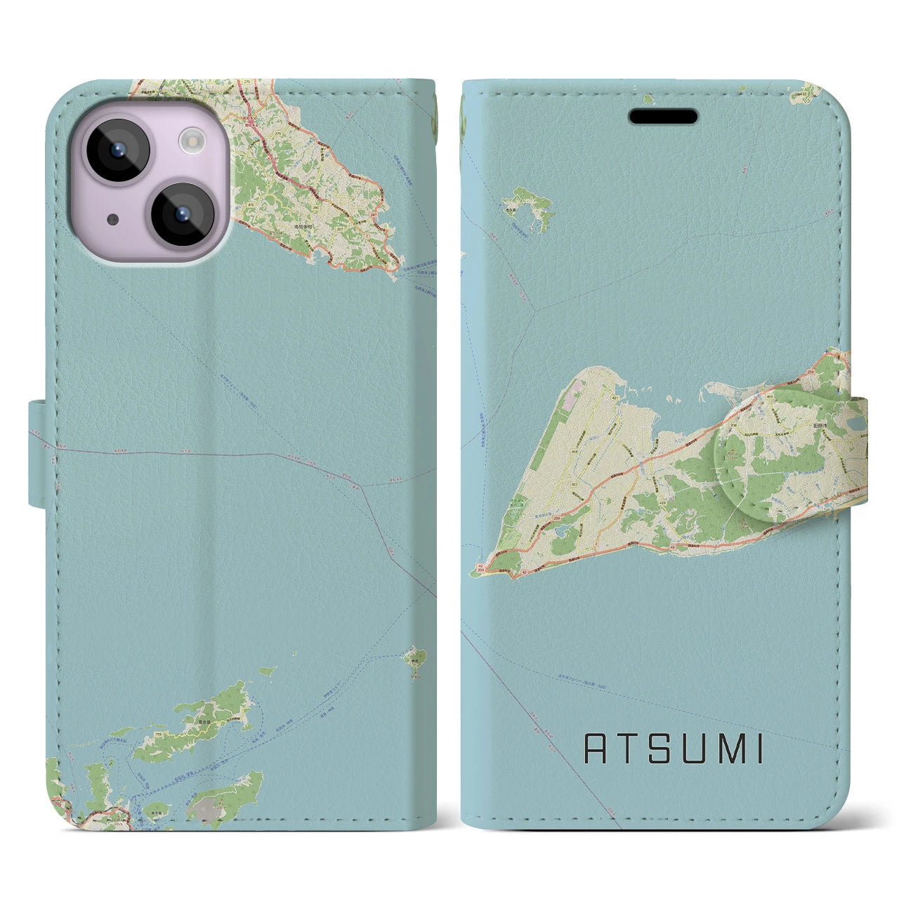 【渥美(愛知県)】地図柄iPhoneケース(手帳タイプ)ナチュラル・iPhone 14 用