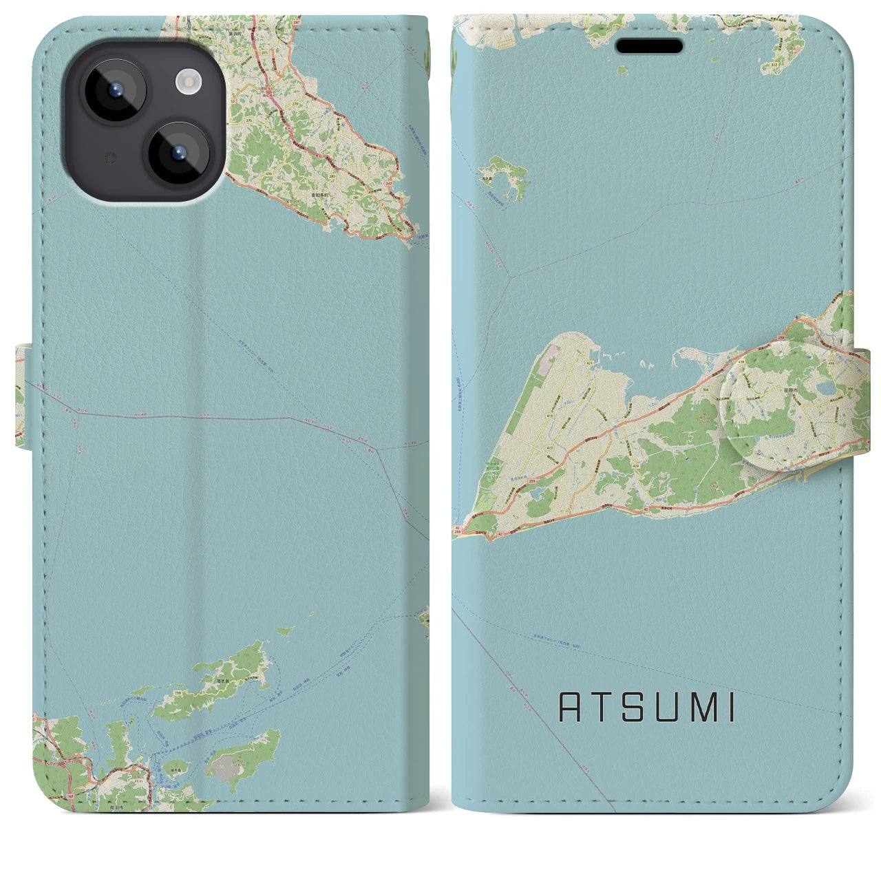 【渥美(愛知県)】地図柄iPhoneケース(手帳タイプ)ナチュラル・iPhone 14 Plus 用
