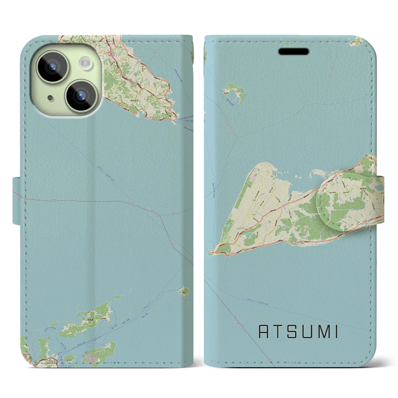 【渥美(愛知県)】地図柄iPhoneケース(手帳タイプ)ナチュラル・iPhone 15 用