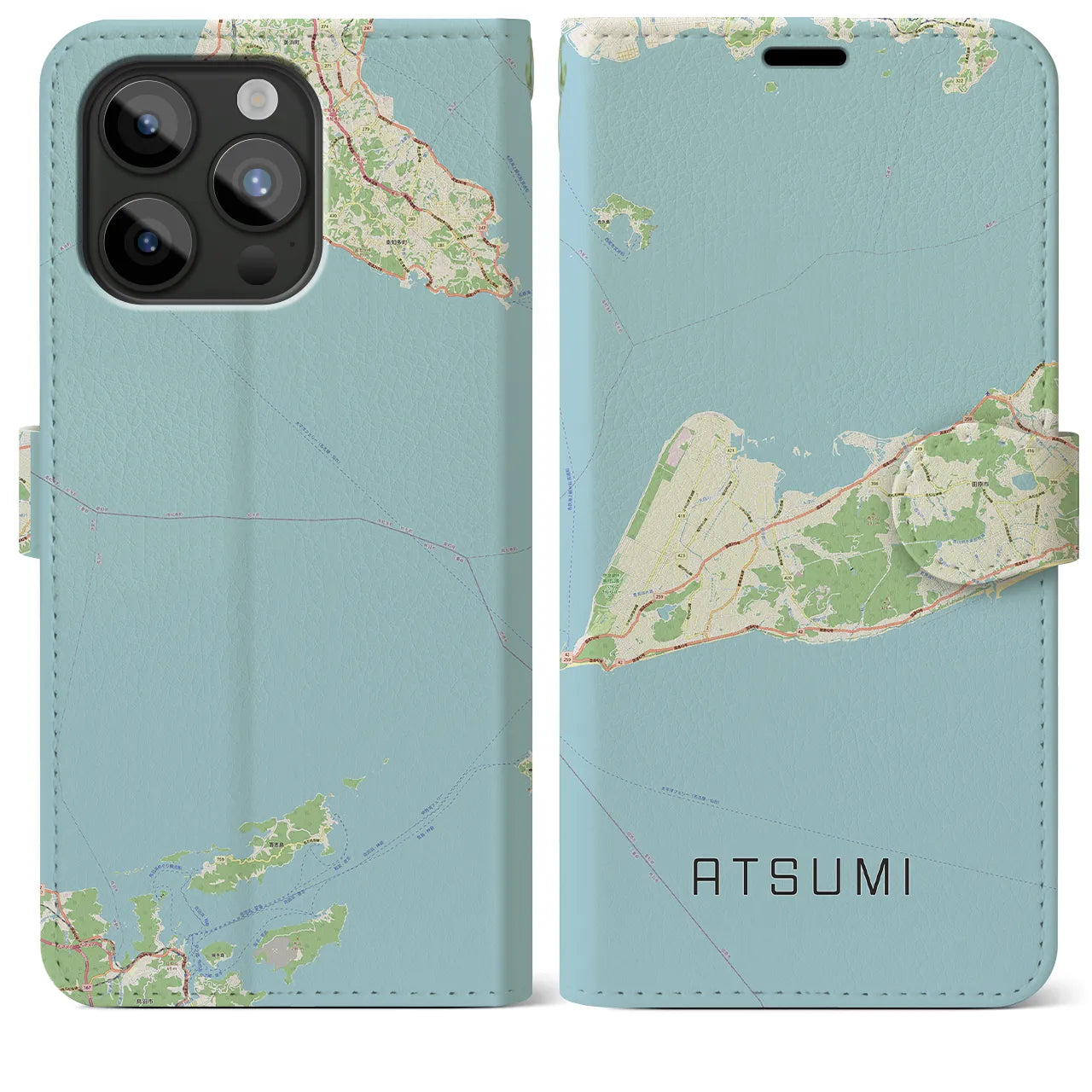 【渥美(愛知県)】地図柄iPhoneケース(手帳タイプ)ナチュラル・iPhone 15 Pro Max 用