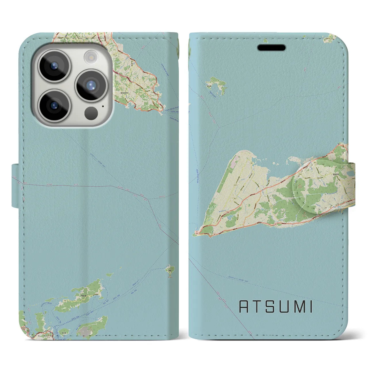 【渥美(愛知県)】地図柄iPhoneケース(手帳タイプ)ナチュラル・iPhone 15 Pro 用