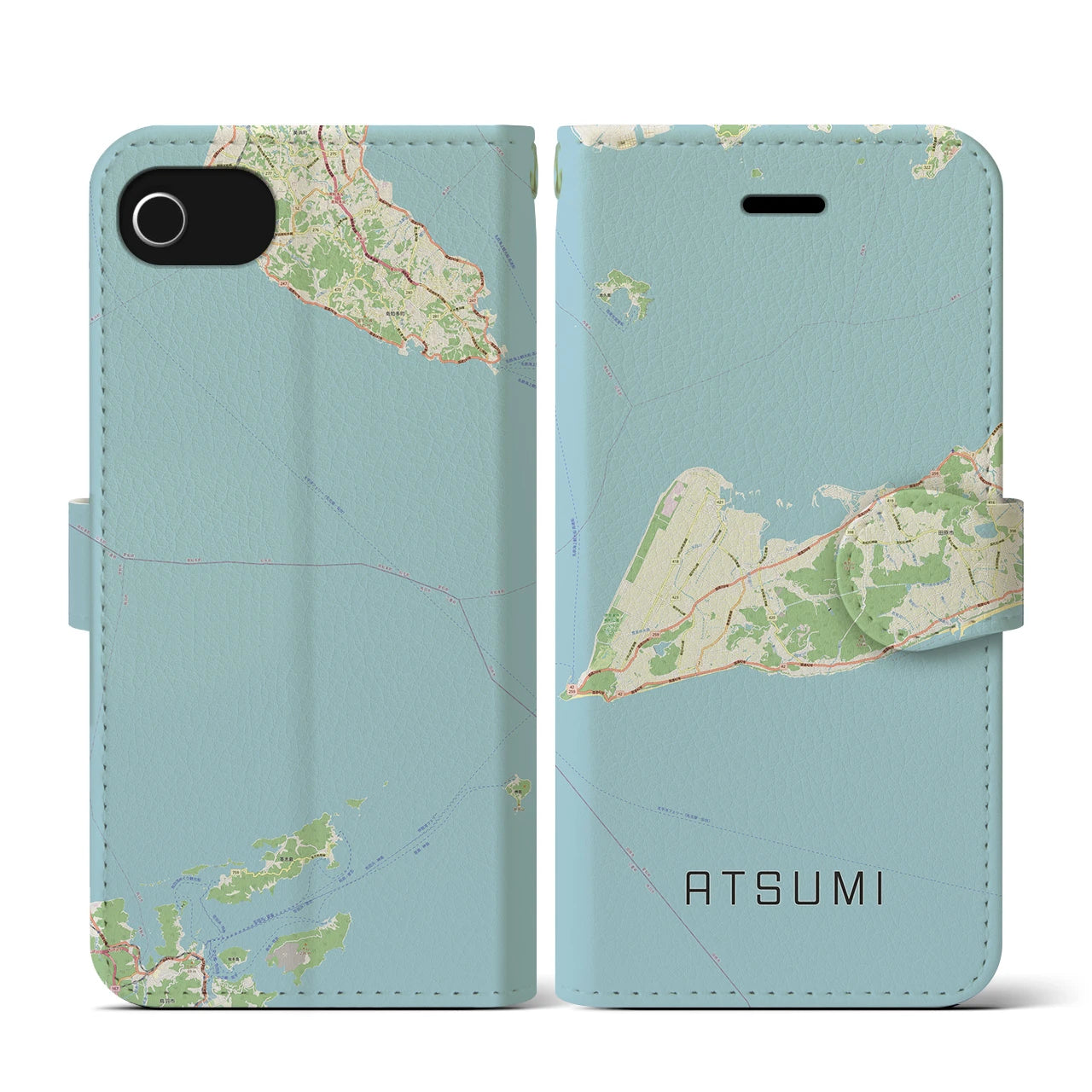 【渥美(愛知県)】地図柄iPhoneケース(手帳タイプ)ナチュラル・iPhone SE(第3 / 第2世代) / 8 / 7 / 6s / 6 用