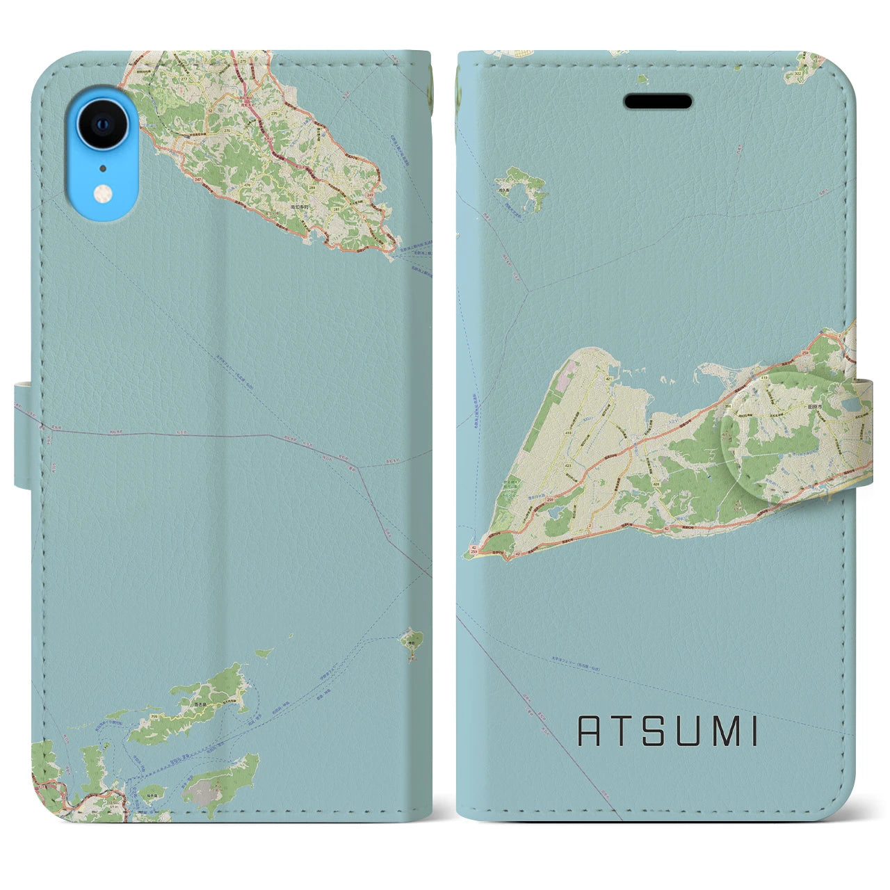【渥美(愛知県)】地図柄iPhoneケース(手帳タイプ)ナチュラル・iPhone XR 用