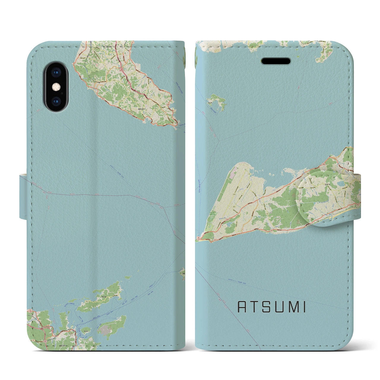 【渥美(愛知県)】地図柄iPhoneケース(手帳タイプ)ナチュラル・iPhone XS / X 用
