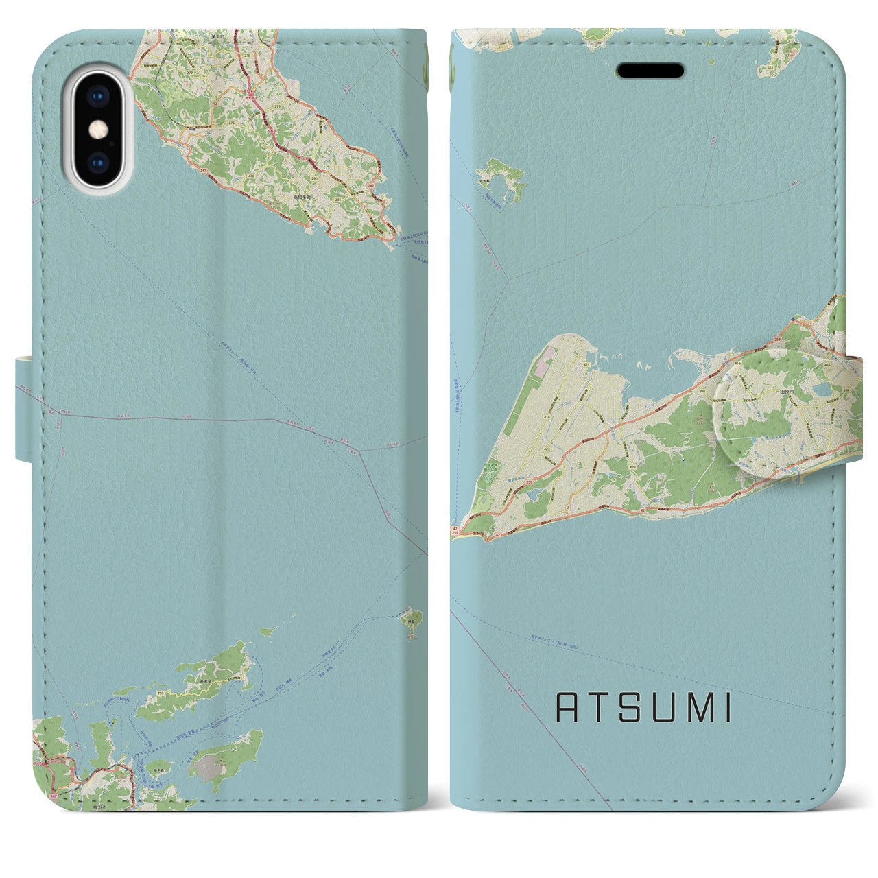 【渥美(愛知県)】地図柄iPhoneケース(手帳タイプ)ナチュラル・iPhone XS Max 用