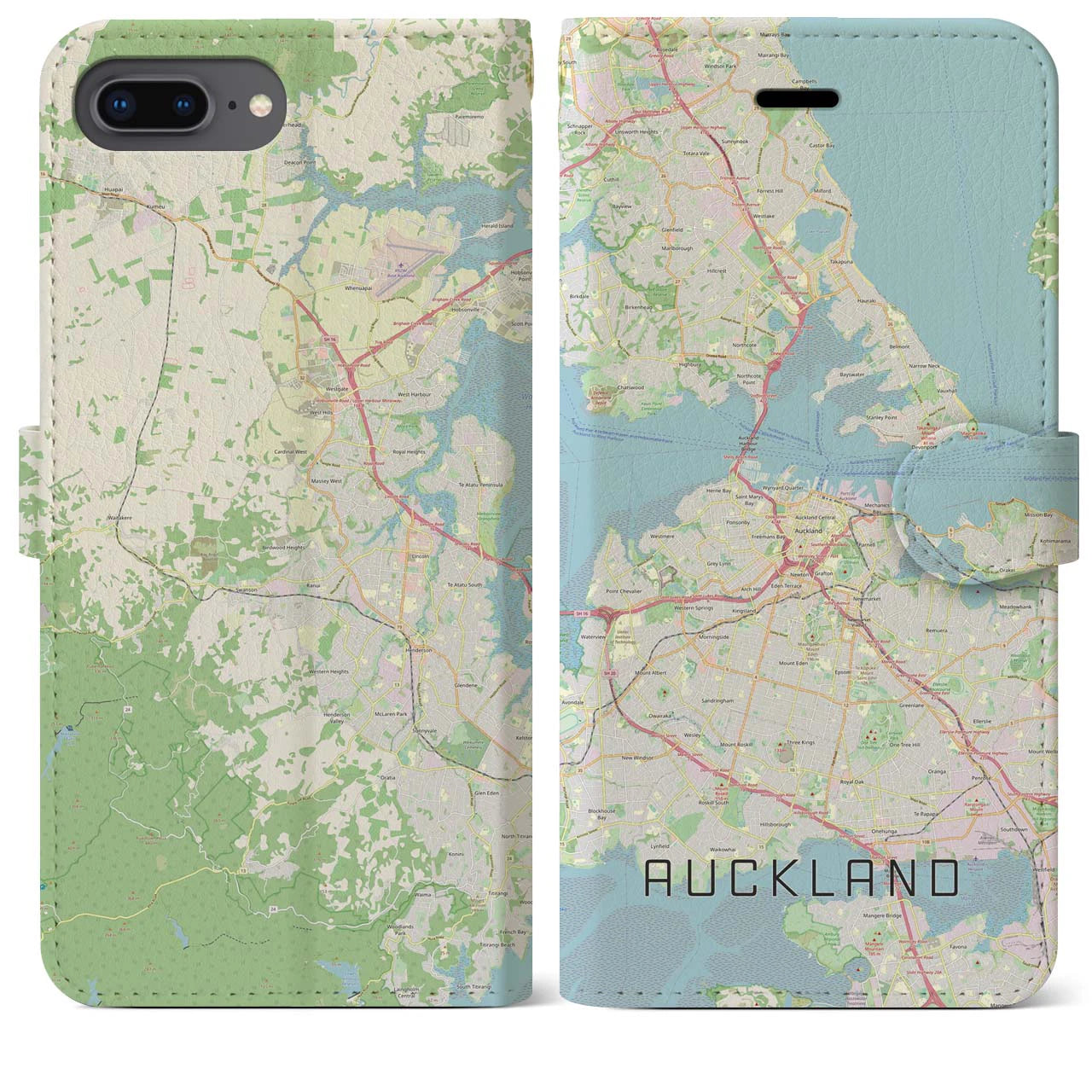 【オークランド(ニュージーランド)】地図柄iPhoneケース(手帳タイプ)ナチュラル・iPhone 8Plus /7Plus / 6sPlus / 6Plus 用