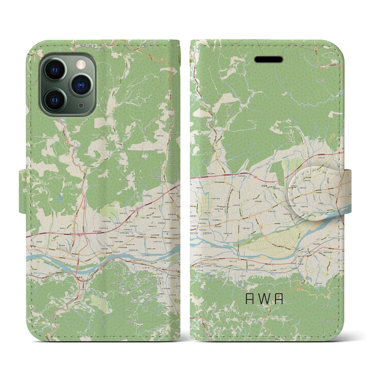 【阿波(徳島県)】地図柄iPhoneケース(手帳タイプ)ナチュラル・iPhone 11 Pro 用