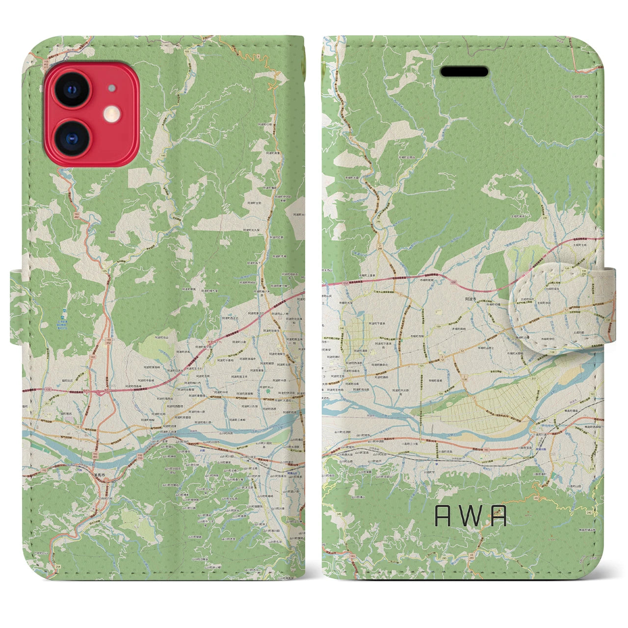 【阿波(徳島県)】地図柄iPhoneケース(手帳タイプ)ナチュラル・iPhone 11 用