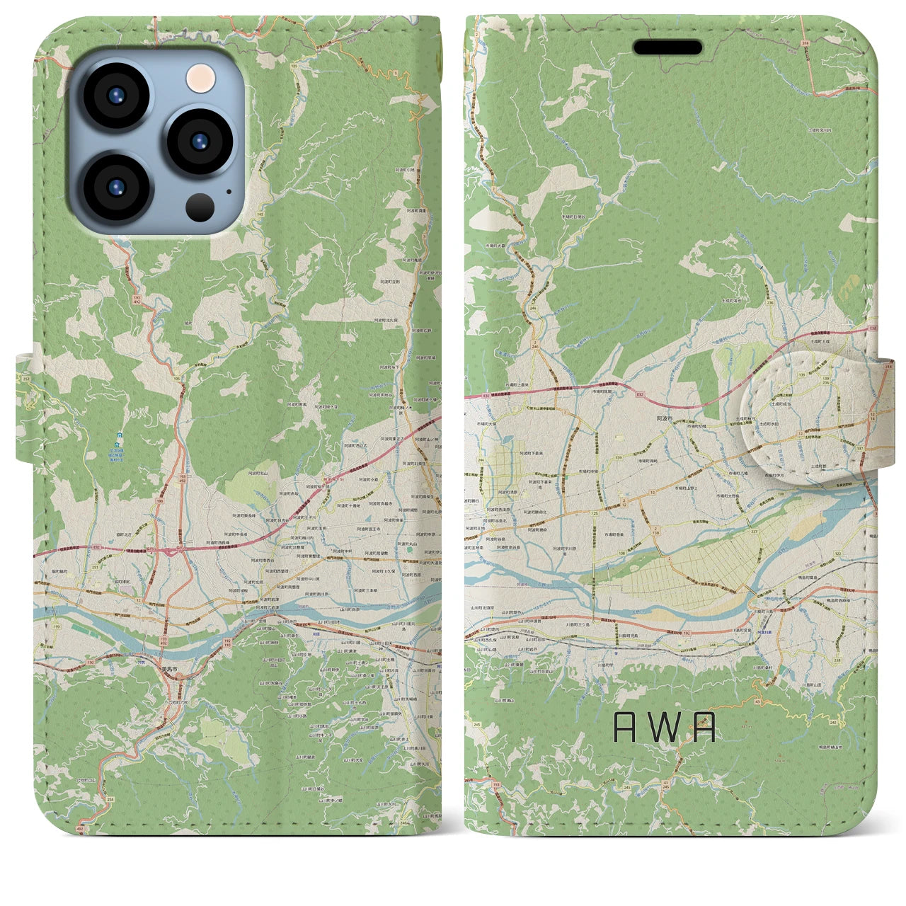 【阿波(徳島県)】地図柄iPhoneケース(手帳タイプ)ナチュラル・iPhone 13 Pro Max 用