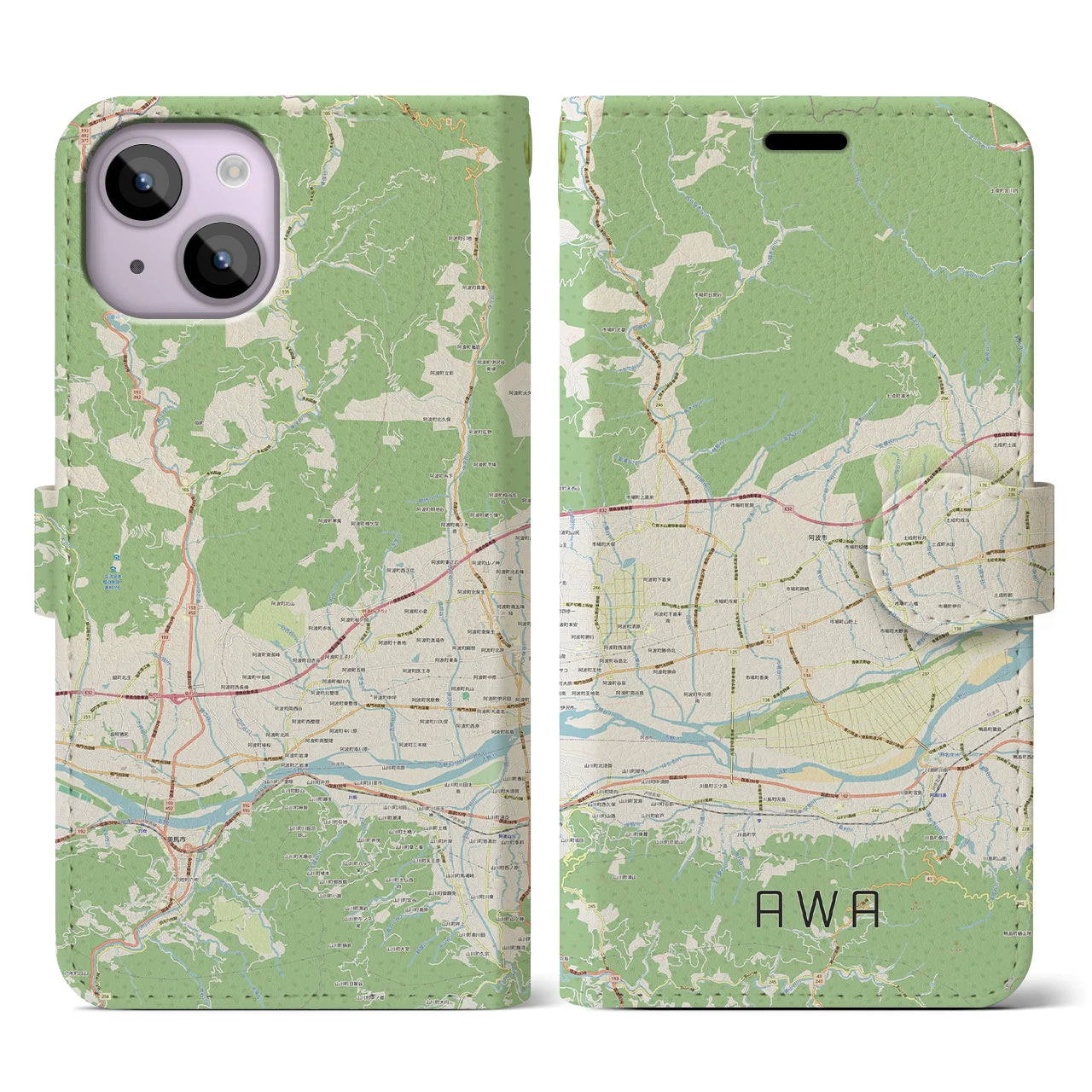 【阿波(徳島県)】地図柄iPhoneケース(手帳タイプ)ナチュラル・iPhone 14 用