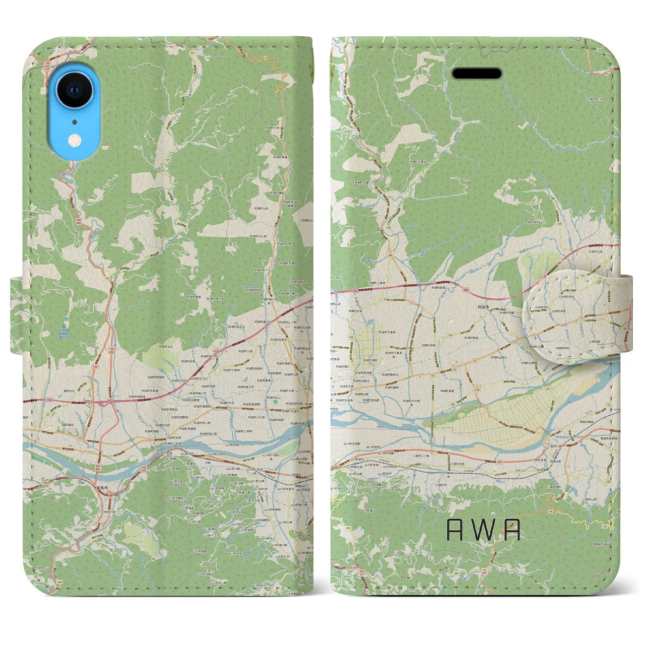 【阿波(徳島県)】地図柄iPhoneケース(手帳タイプ)ナチュラル・iPhone XR 用