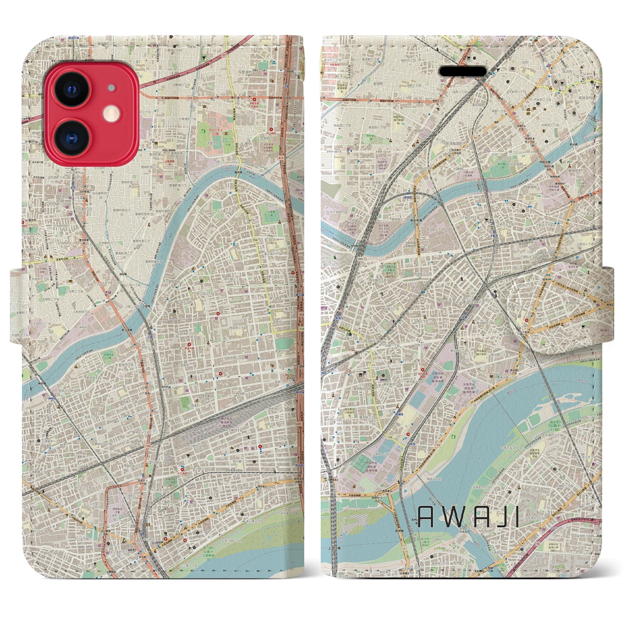 【淡路(大阪府)】地図柄iPhoneケース(手帳タイプ)ナチュラル・iPhone 11 用