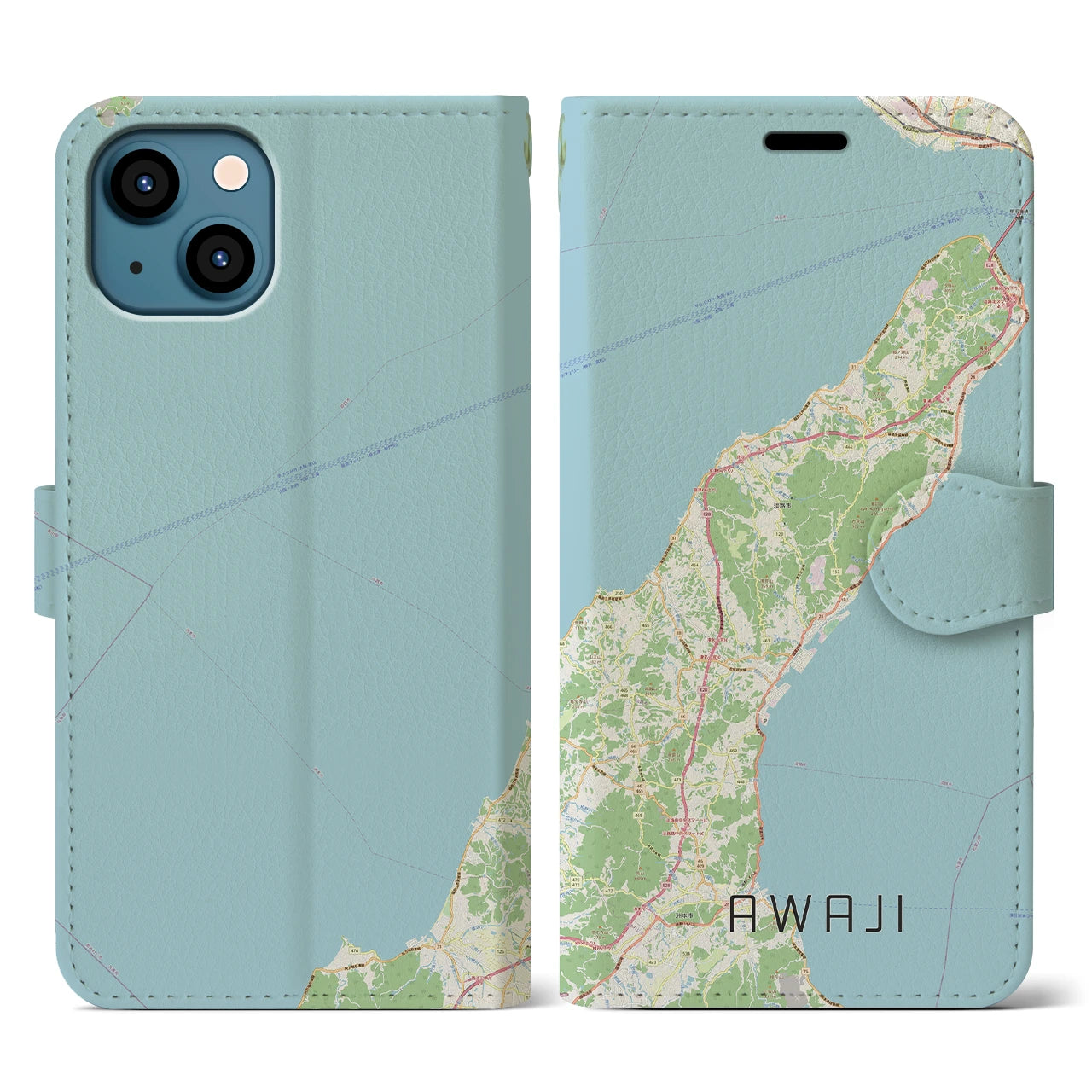 【淡路(兵庫県)】地図柄iPhoneケース(手帳タイプ)ナチュラル・iPhone 13 用