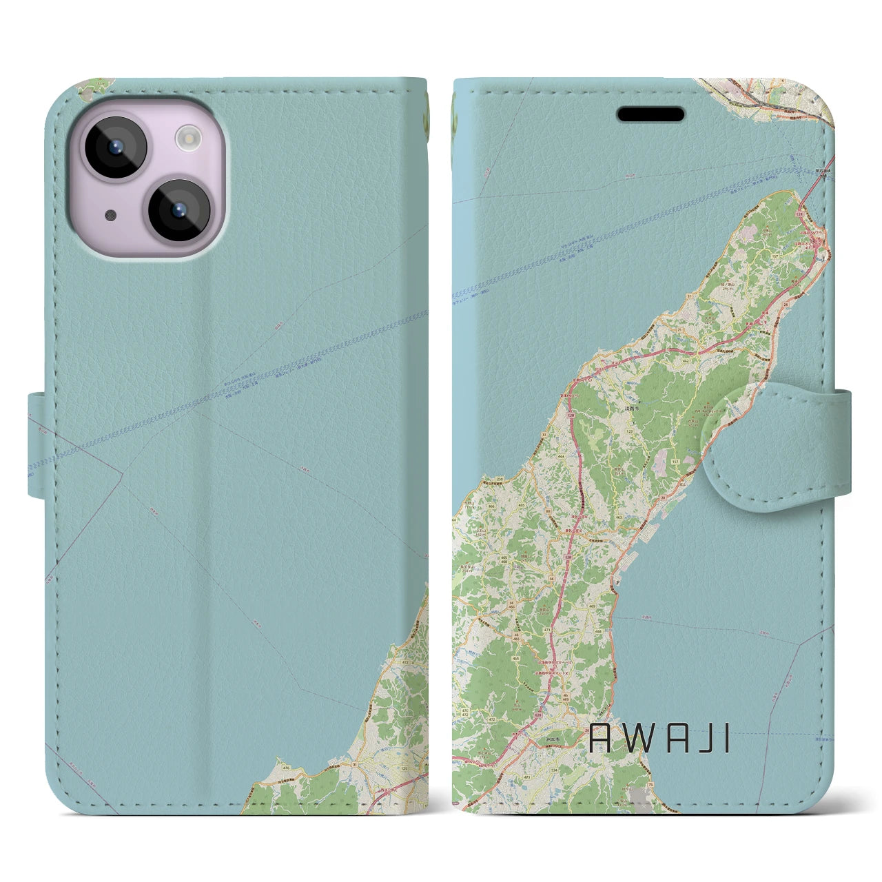 【淡路(兵庫県)】地図柄iPhoneケース(手帳タイプ)ナチュラル・iPhone 14 用