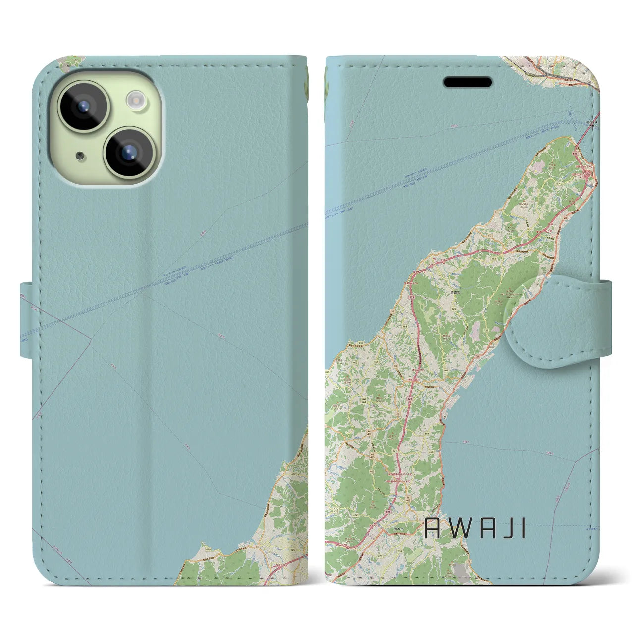 【淡路(兵庫県)】地図柄iPhoneケース(手帳タイプ)ナチュラル・iPhone 15 用