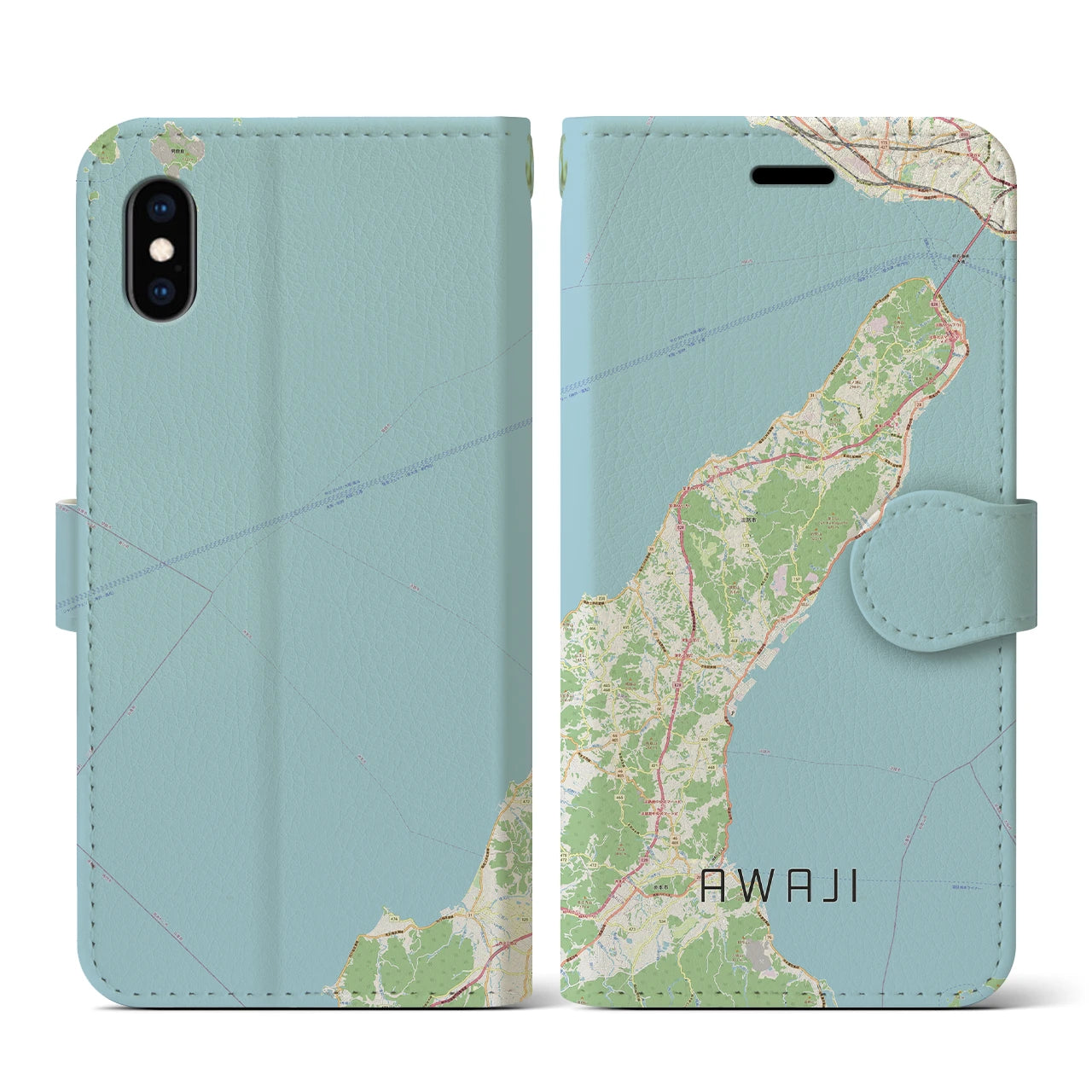 【淡路(兵庫県)】地図柄iPhoneケース(手帳タイプ)ナチュラル・iPhone XS / X 用