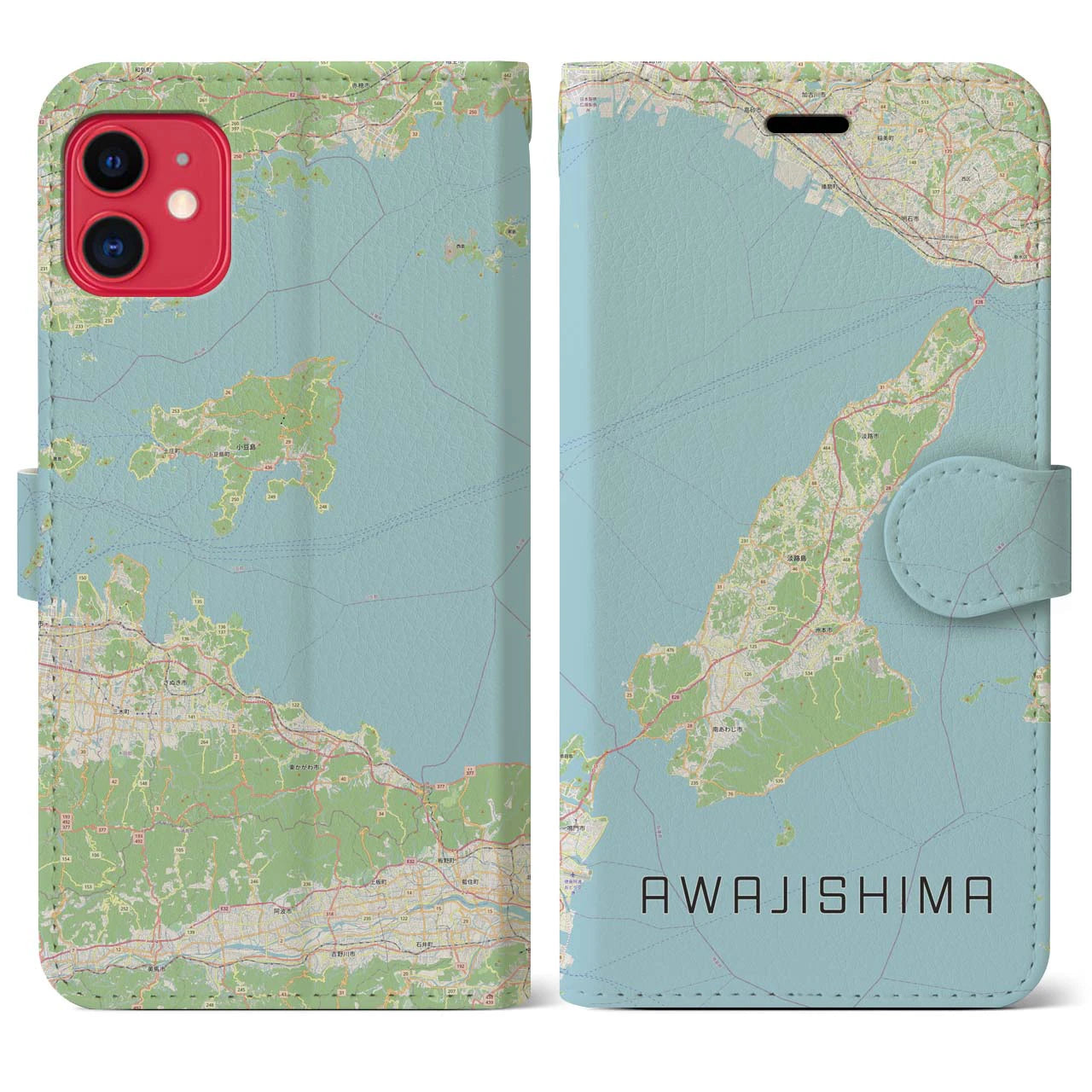 【淡路島2(兵庫県)】地図柄iPhoneケース(手帳タイプ)ナチュラル・iPhone 11 用
