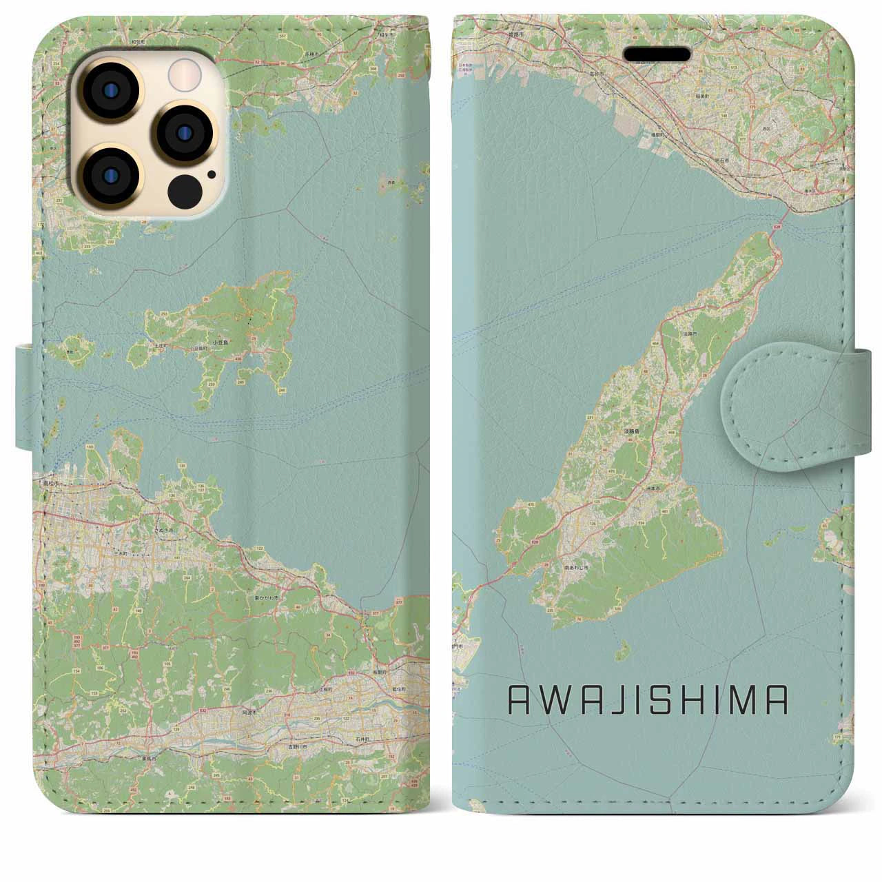 【淡路島2(兵庫県)】地図柄iPhoneケース(手帳タイプ)ナチュラル・iPhone 12 Pro Max 用