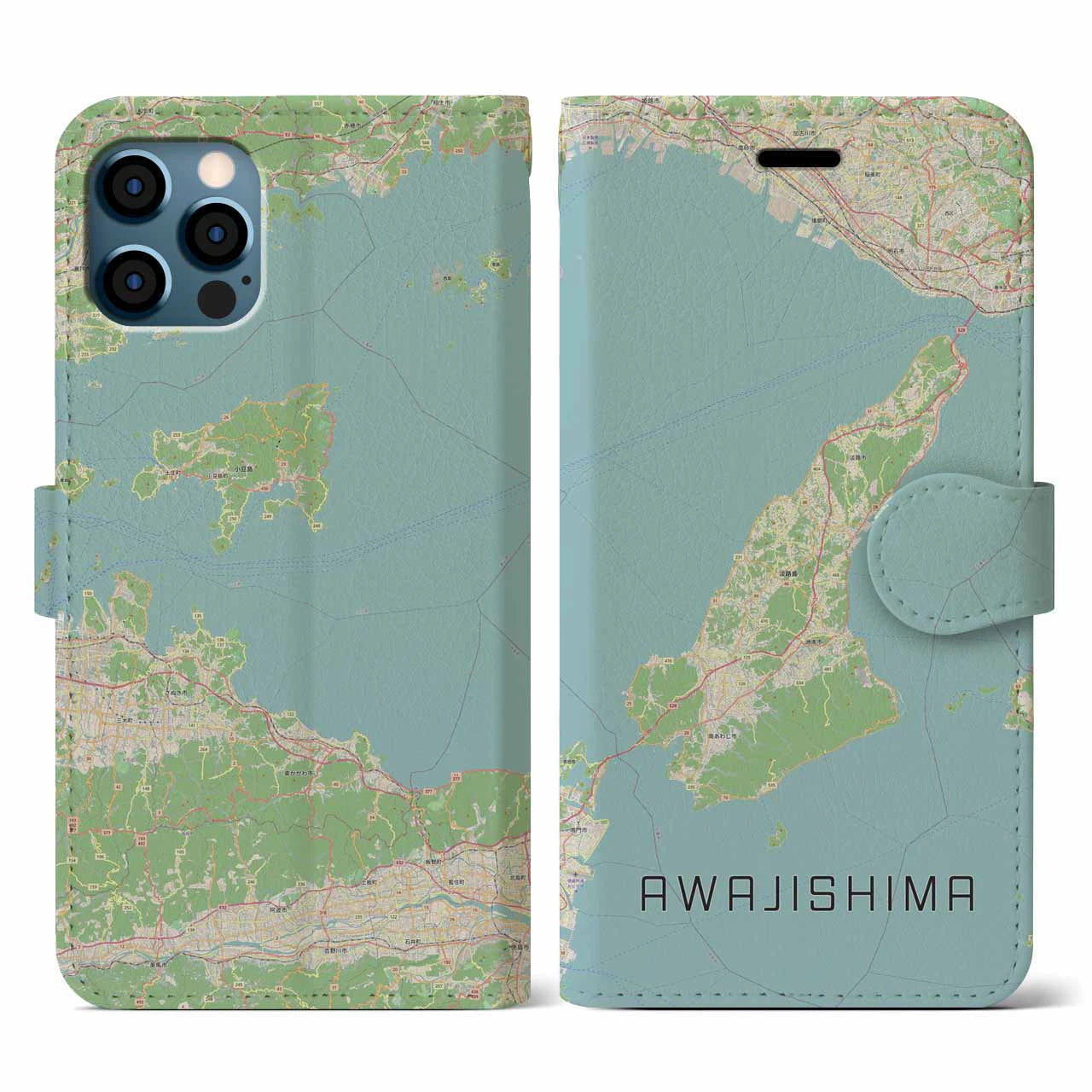 【淡路島2(兵庫県)】地図柄iPhoneケース(手帳タイプ)ナチュラル・iPhone 12 / 12 Pro 用