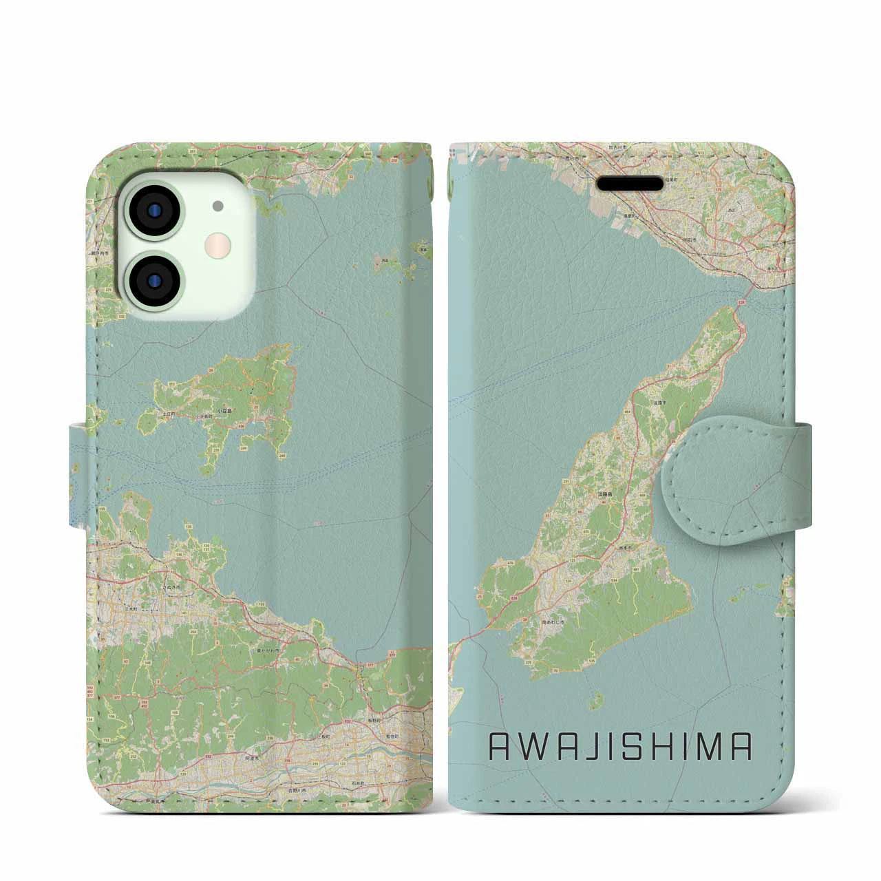 【淡路島2(兵庫県)】地図柄iPhoneケース(手帳タイプ)ナチュラル・iPhone 12 mini 用