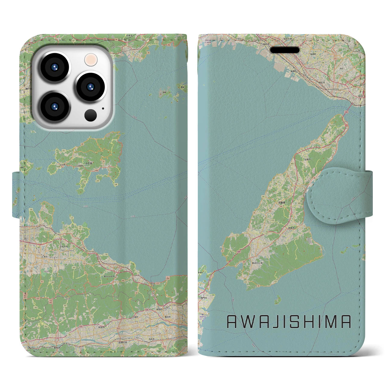 【淡路島2(兵庫県)】地図柄iPhoneケース(手帳タイプ)ナチュラル・iPhone 13 Pro 用