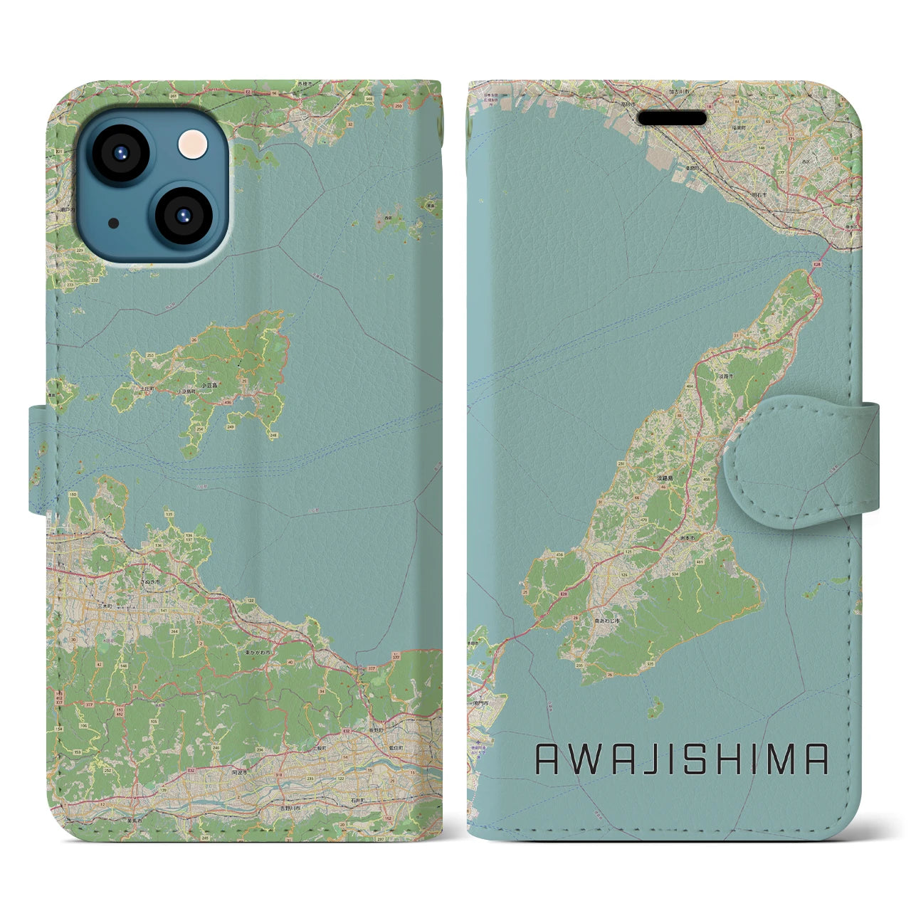 【淡路島2(兵庫県)】地図柄iPhoneケース(手帳タイプ)ナチュラル・iPhone 13 用