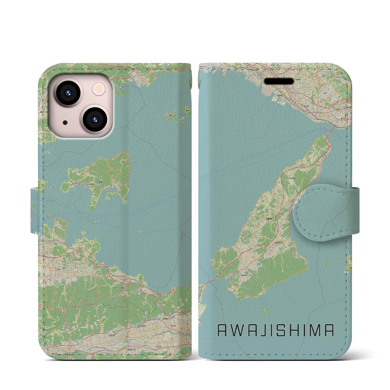 【淡路島2(兵庫県)】地図柄iPhoneケース(手帳タイプ)ナチュラル・iPhone 13 mini 用
