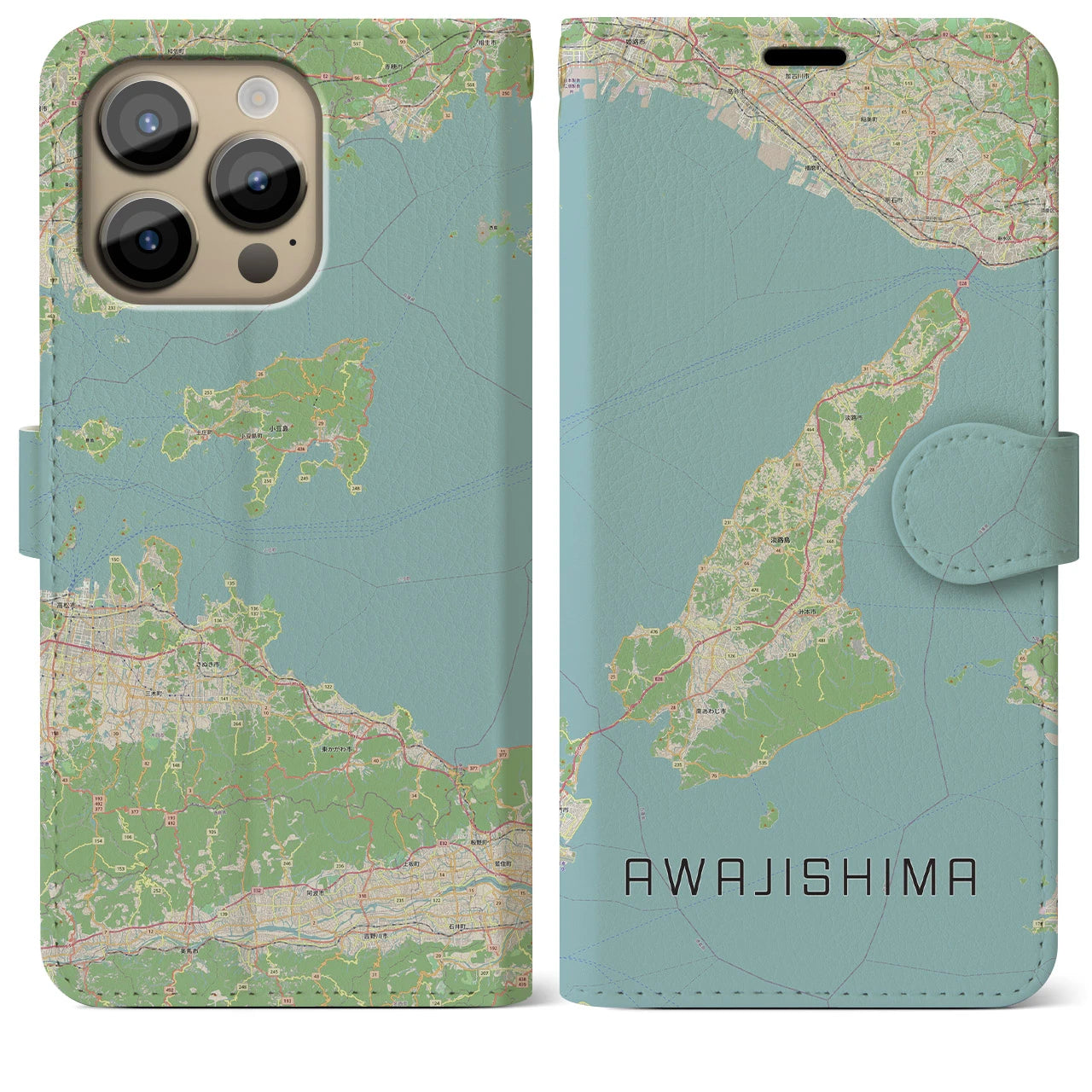 【淡路島2(兵庫県)】地図柄iPhoneケース(手帳タイプ)ナチュラル・iPhone 14 Pro Max 用